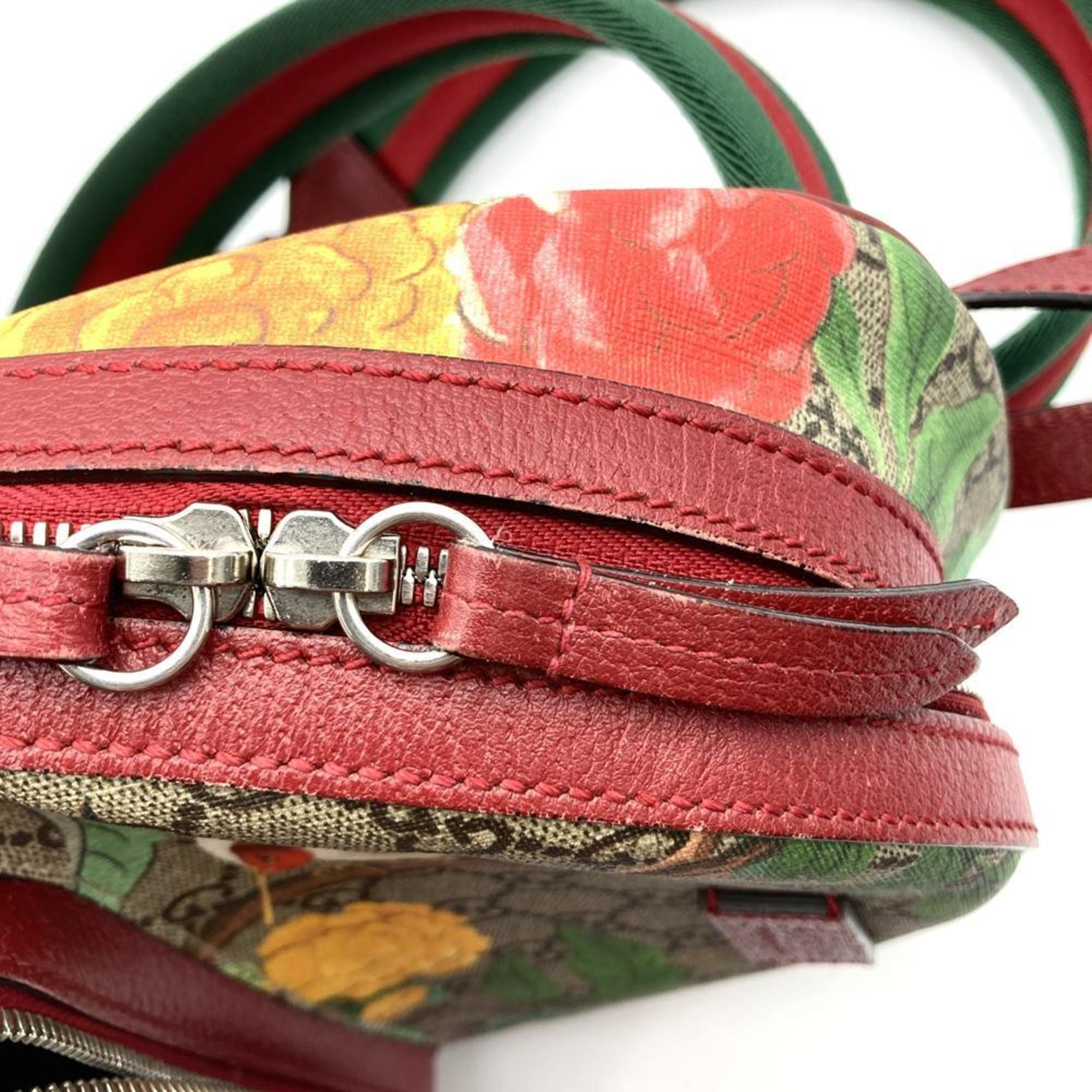Gucci Green Multi-Color Red Color Yellow Gg Supreme Canvas Leather Backpack (Pre-Owned)