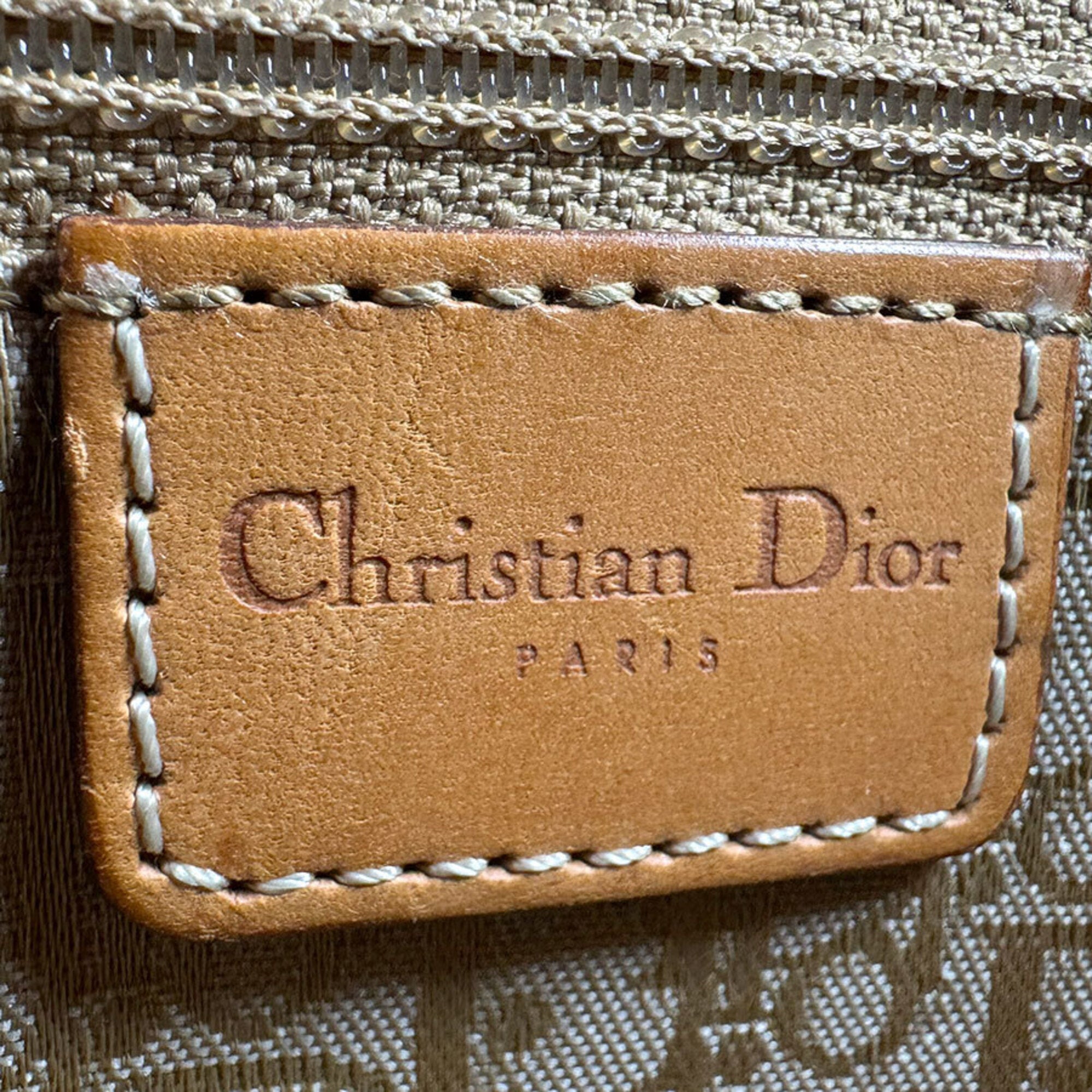 Christian Dior Brown Green Canvas Leather Shoulder Bag (Pre-Owned)