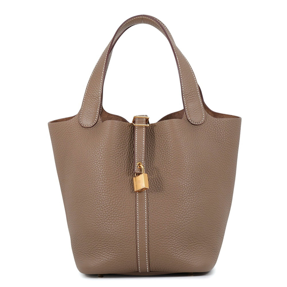 Hermes Etoupe Gray Taurillon Clemence Leather Handbag Tote Bag (Pre-Owned)