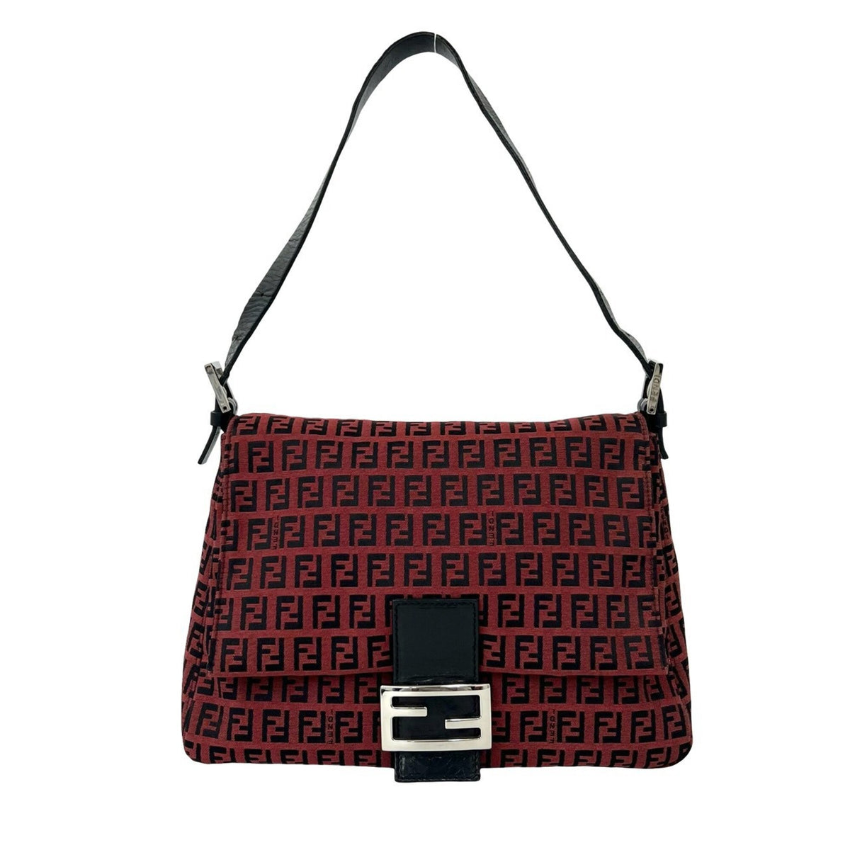 Fendi Black Red Color Canvas Leather Shoulder Bag (Pre-Owned)