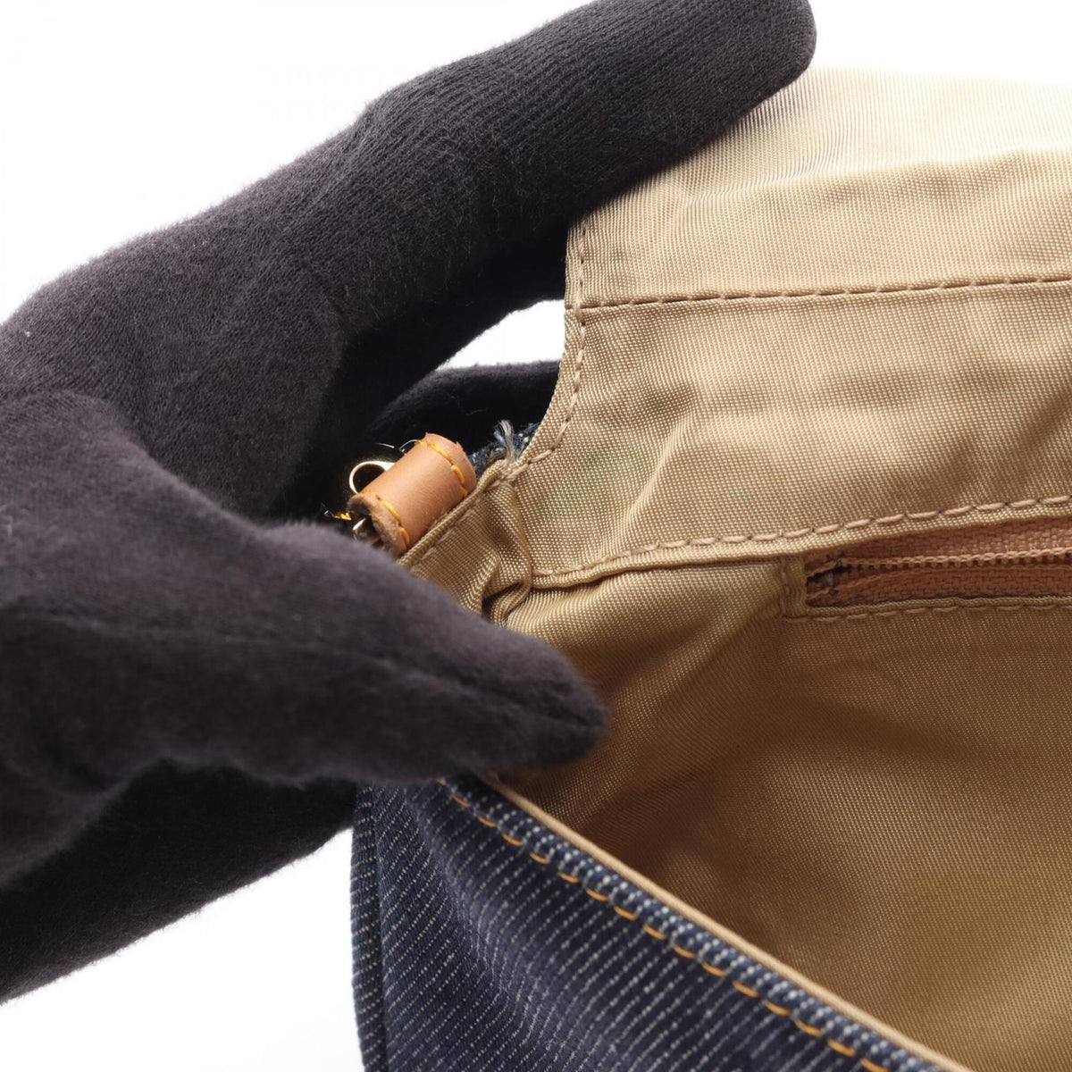 Christian Dior Beige Navy Denim Leather Handbag Shoulder Bag (Pre-Owned)