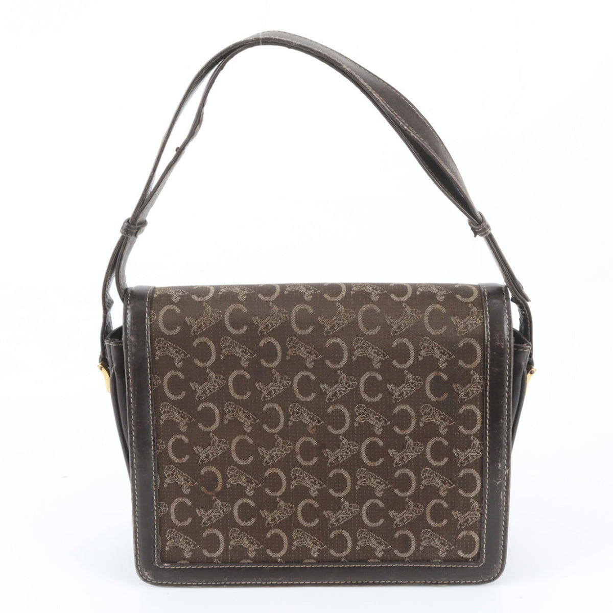 Celine Brown Leather Canvas Shoulder Bag (Pre-Owned)