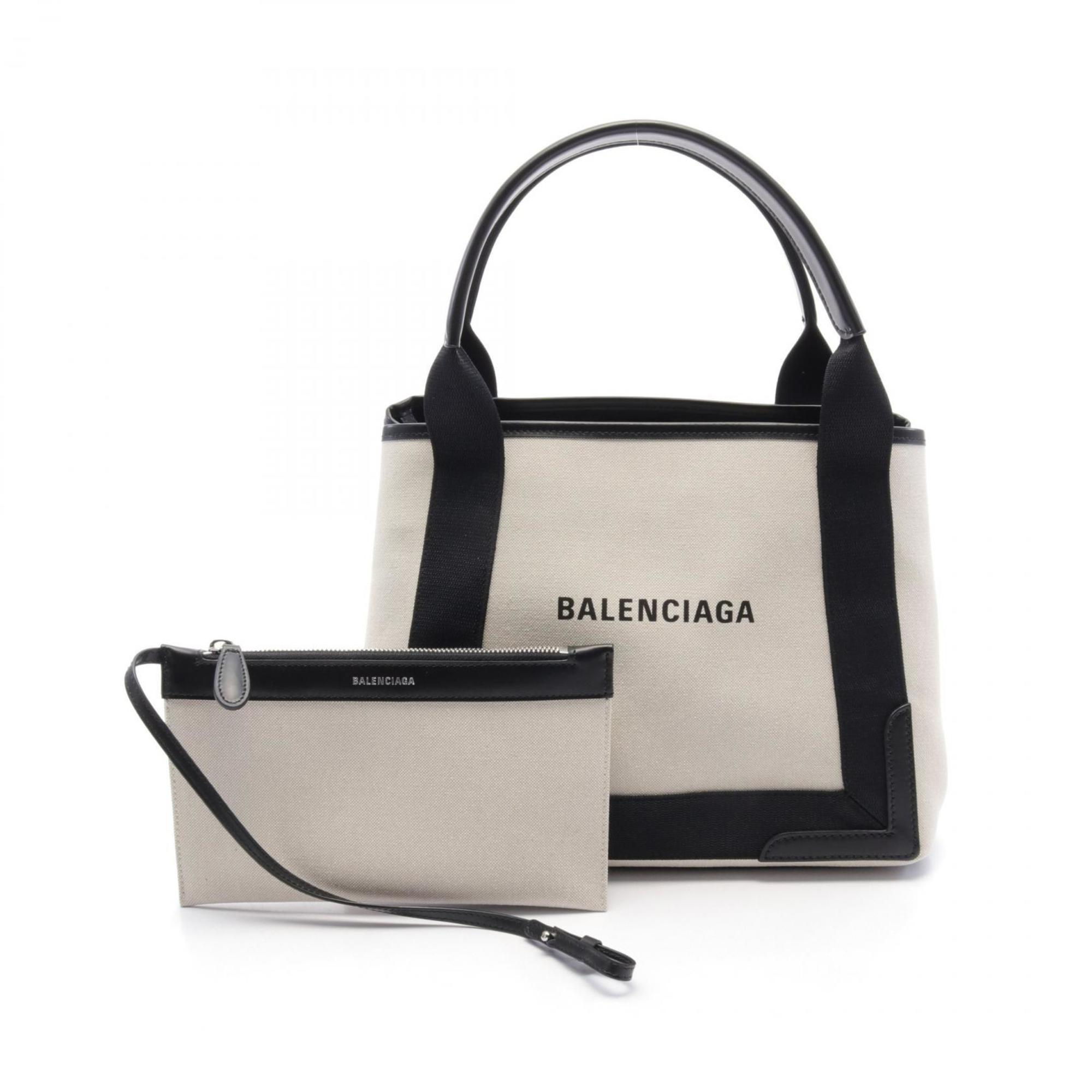 Balenciaga Black Ivory Canvas Leather Tote Bag