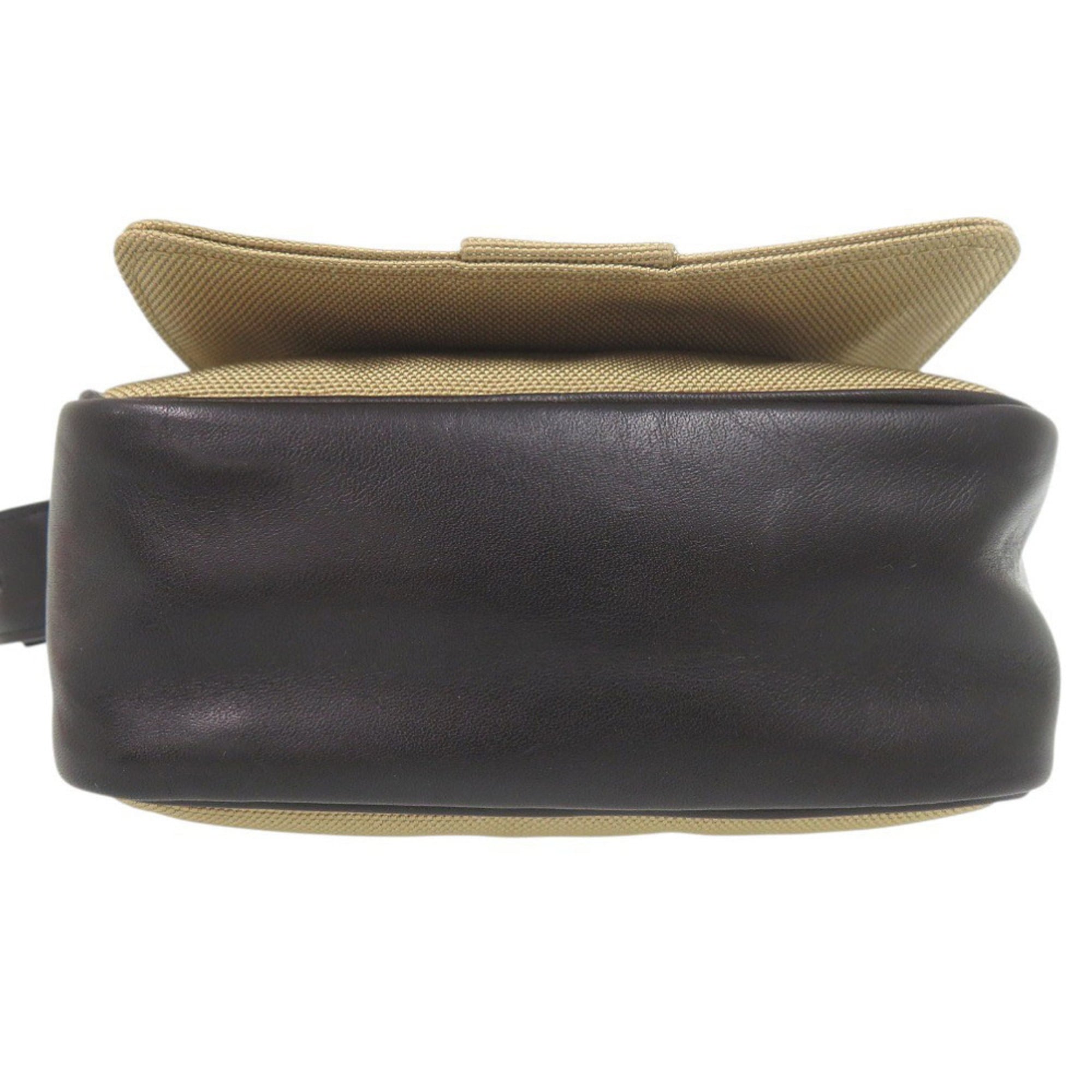 Yves Saint Laurent Beige Black Canvas Leather Shoulder Bag (Pre-Owned)
