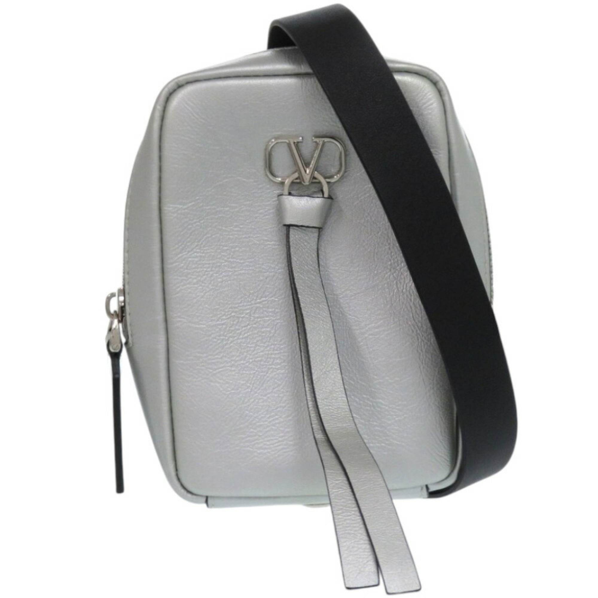 Valentino Garavani Black Metallic Silver Leather Shoulder Bag (Pre-Owned)