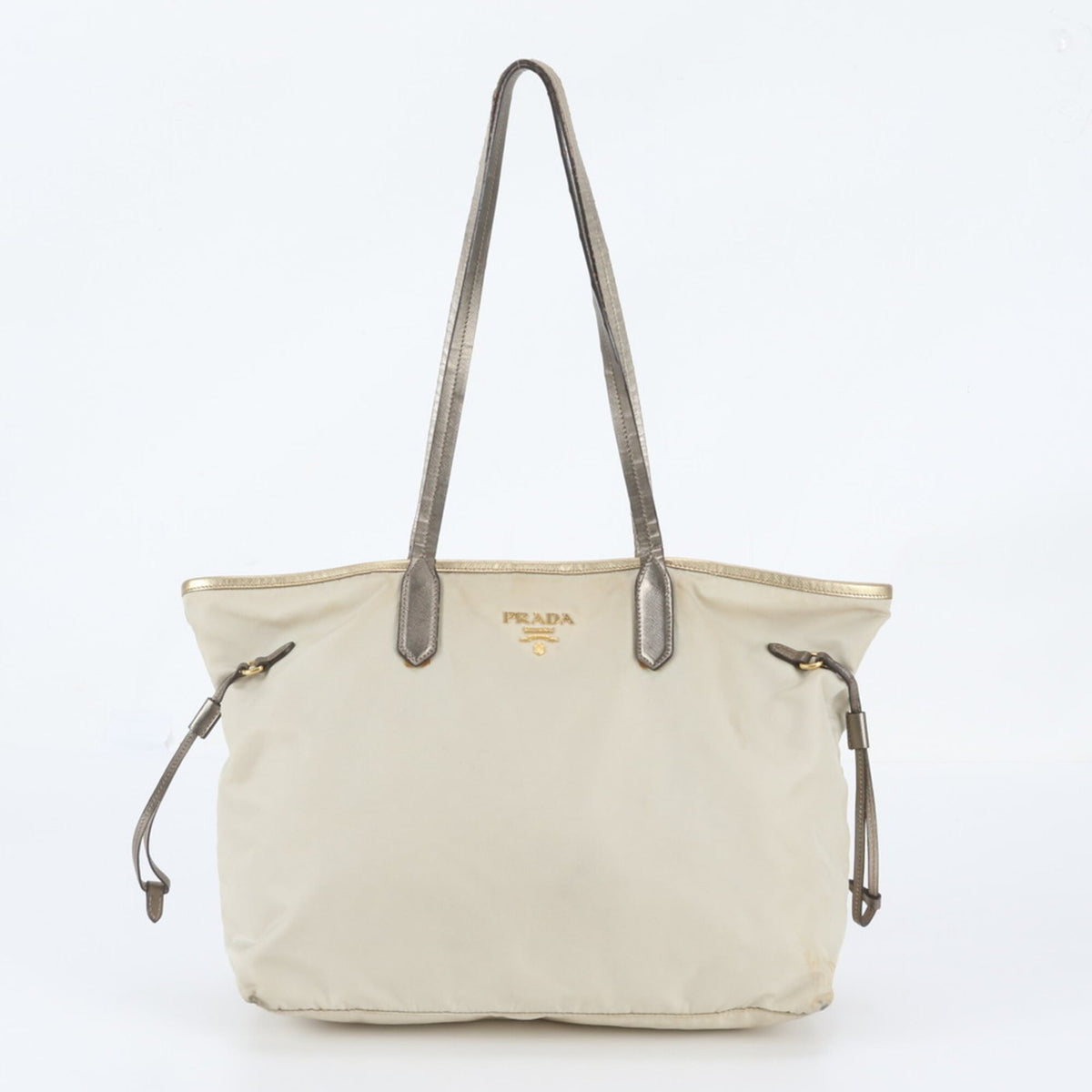 Prada Beige Leather Nylon Handbag Shoulder Bag Tote Bag (Pre-Owned)