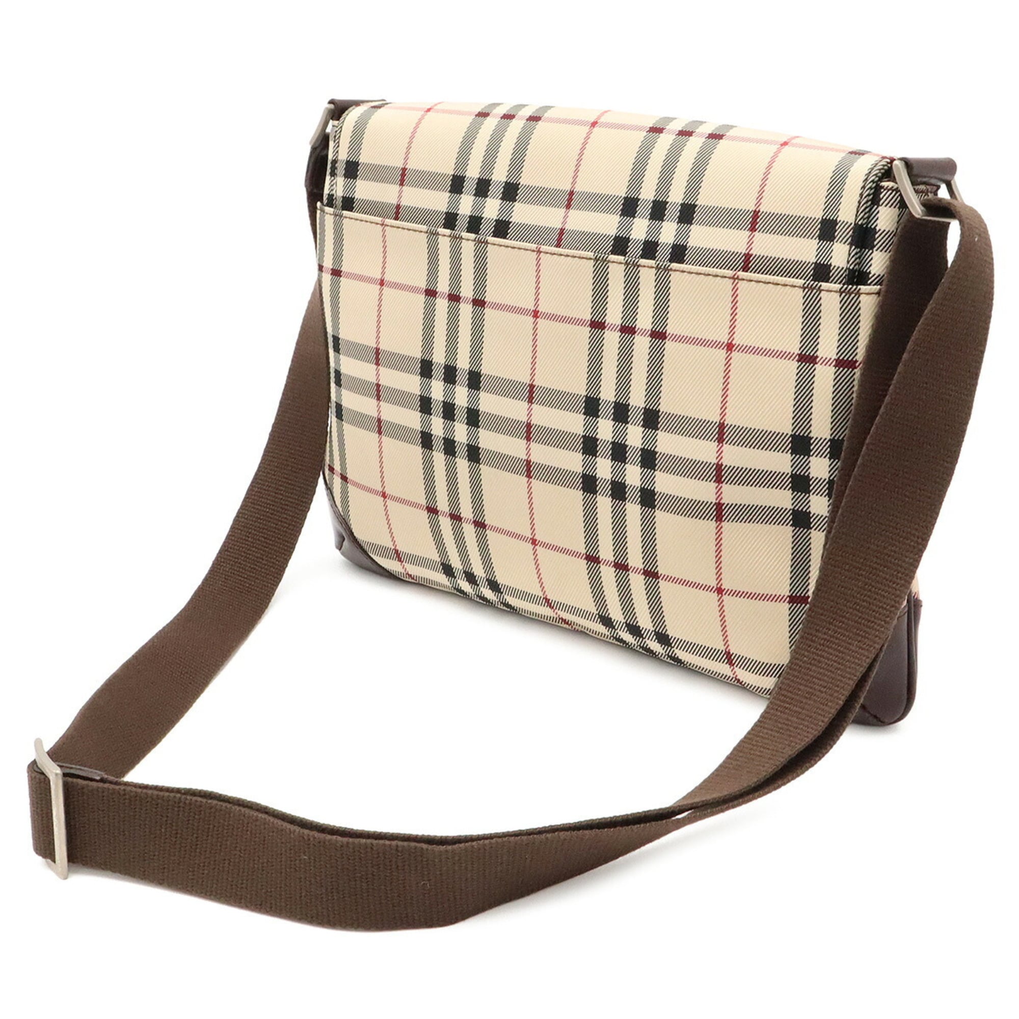 Burberry Beige Black Bordeaux Canvas Leather Shoulder Bag (Pre-Owned)