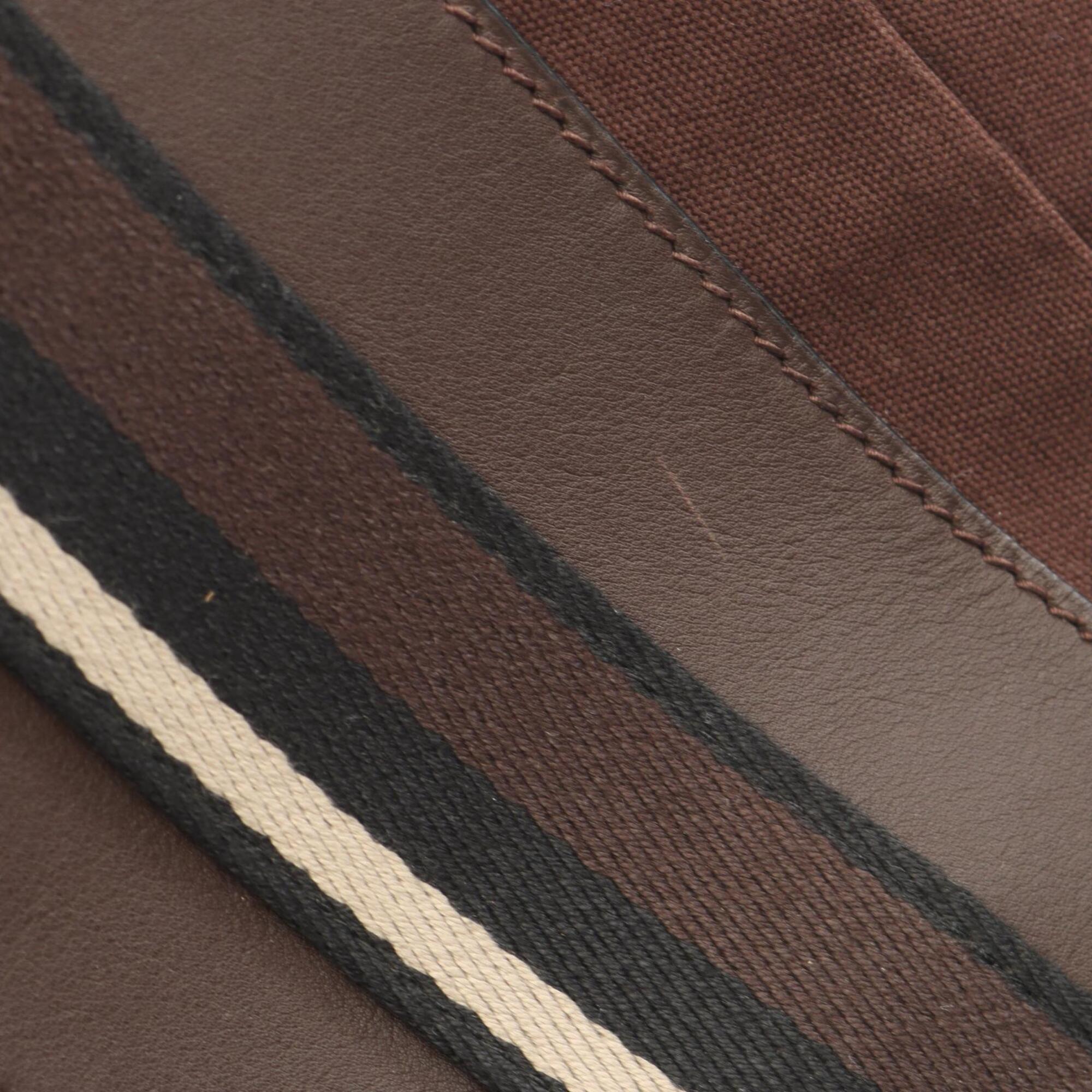 Hermes Brown Canvas Leather Handbag Tote Bag (Pre-Owned)