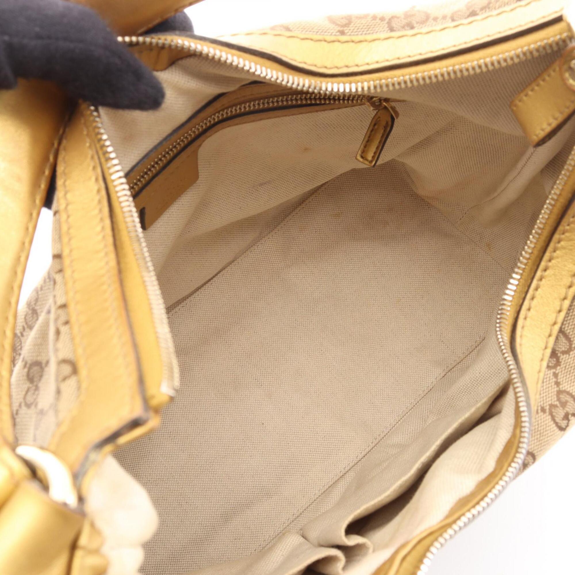 Gucci Beige Canvas Leather Handbag Shoulder Bag (Pre-Owned)