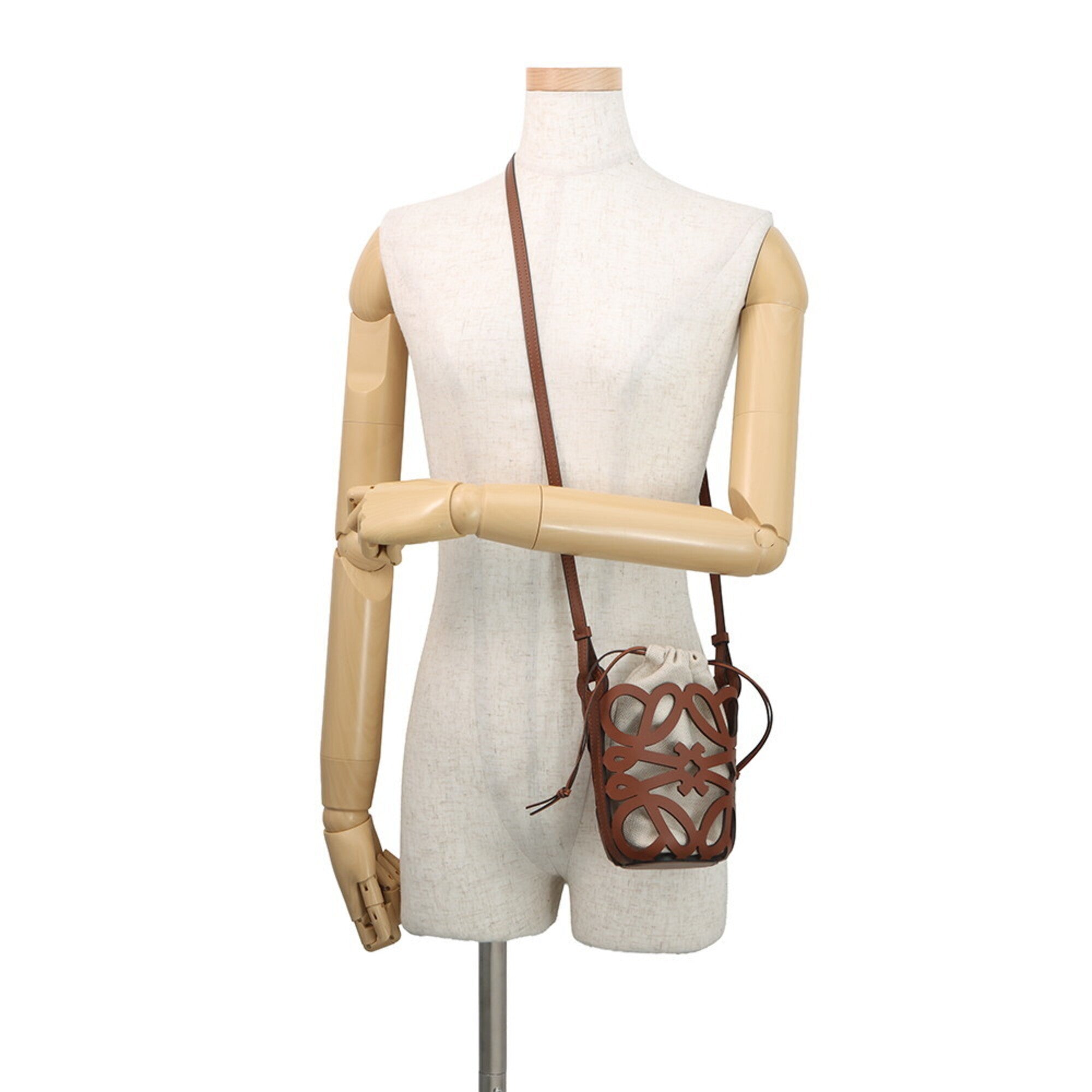 Loewe Brown Leather Canvas Handbag Shoulder Bag (Pre-Owned)