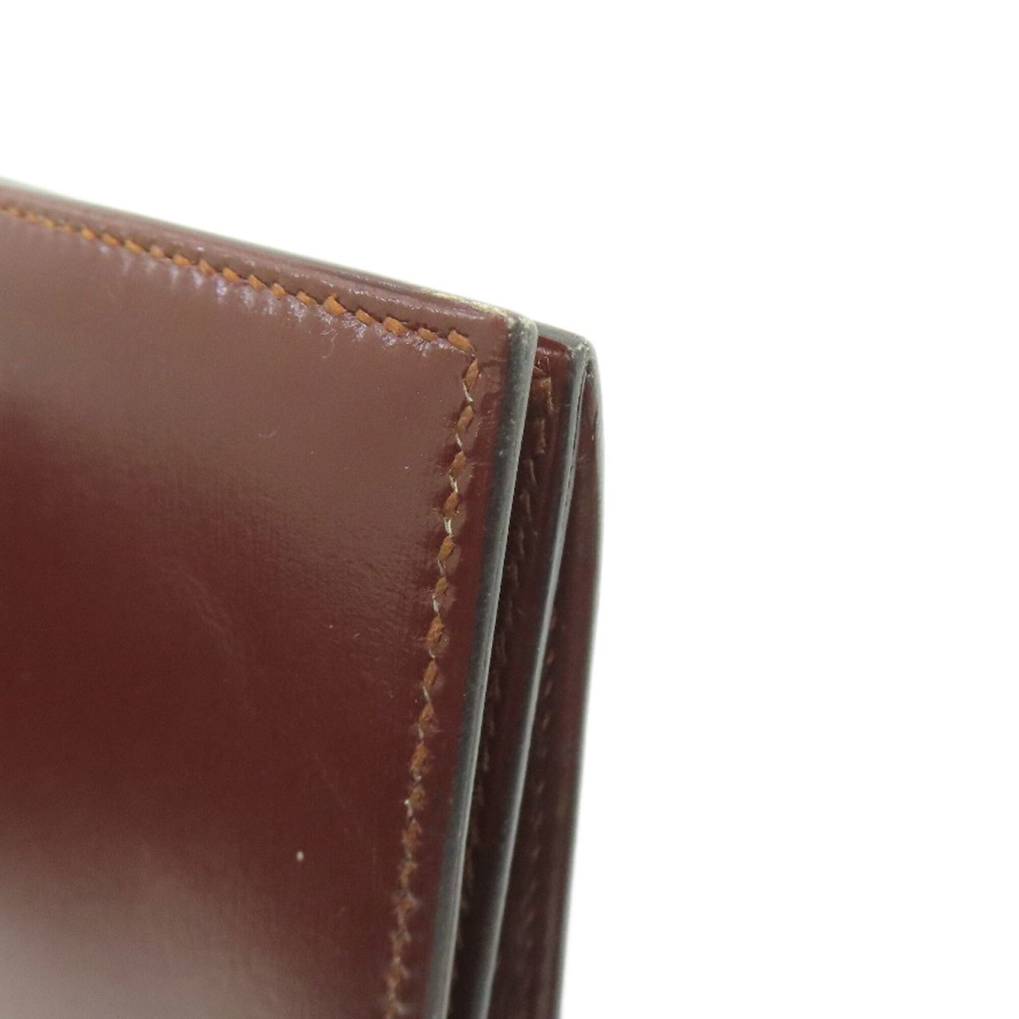 Hermes Brown Red Color Box Calf Leather Long Bill Wallet (Bi-Fold) (Pre-Owned)