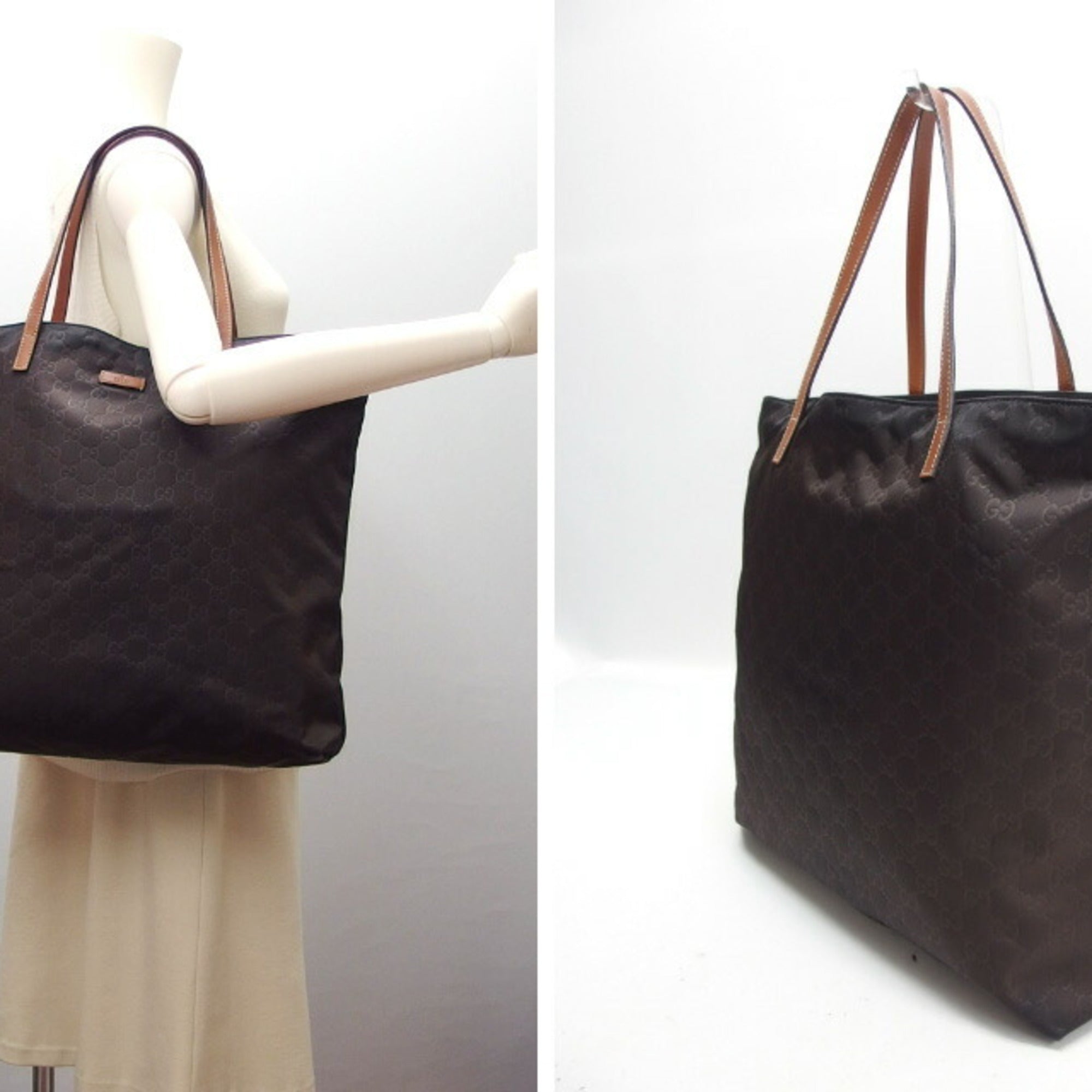 Gucci Brown Dark Brown Nylon Leather Handbag Shoulder Bag (Pre-Owned)