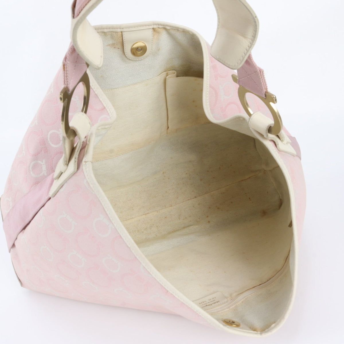 Salvatore Ferragamo Pink Leather Canvas Handbag Shoulder Bag (Pre-Owned)