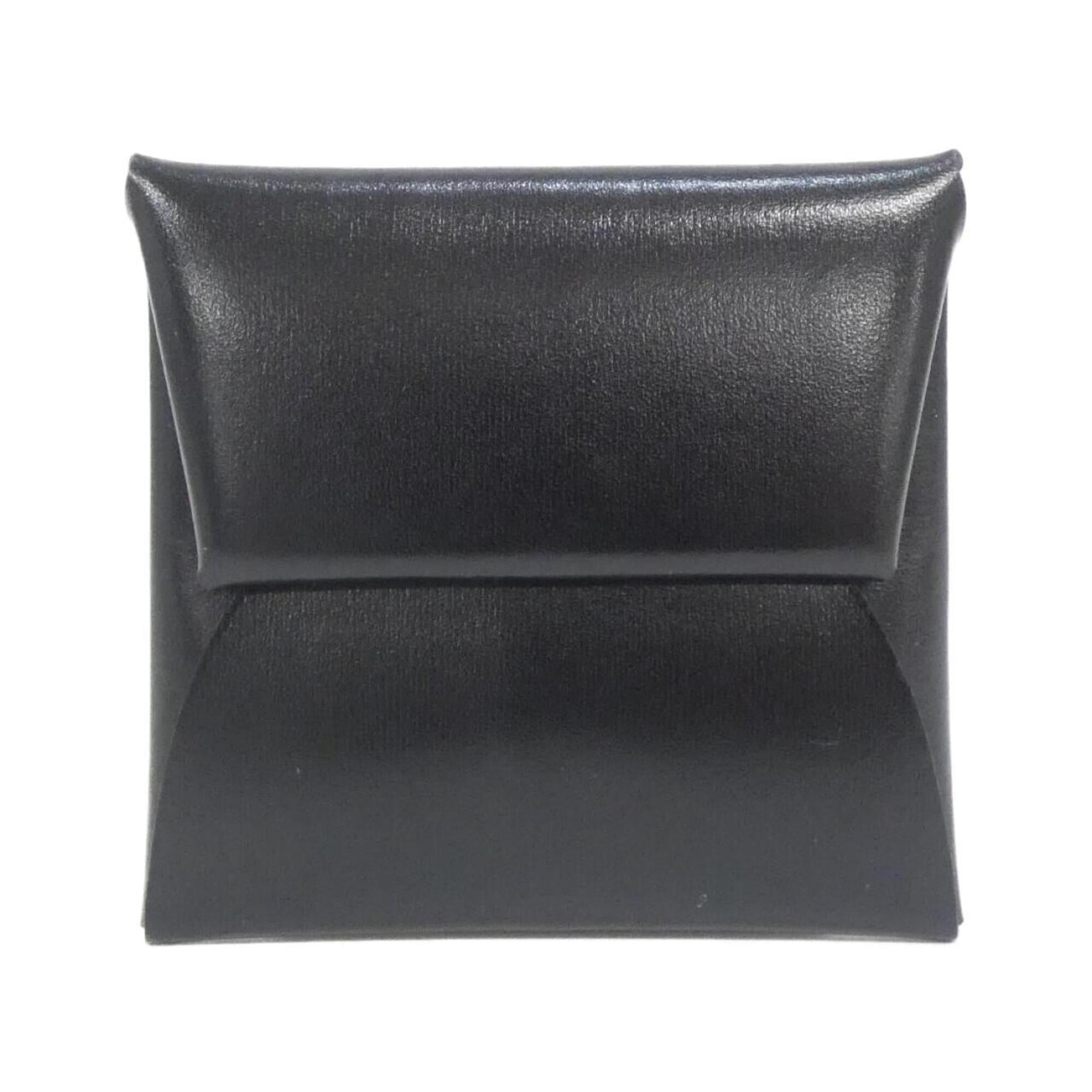 Hermes Bastia Black Box Calf Leather Coin Purse/Coin Case (Pre-Owned)