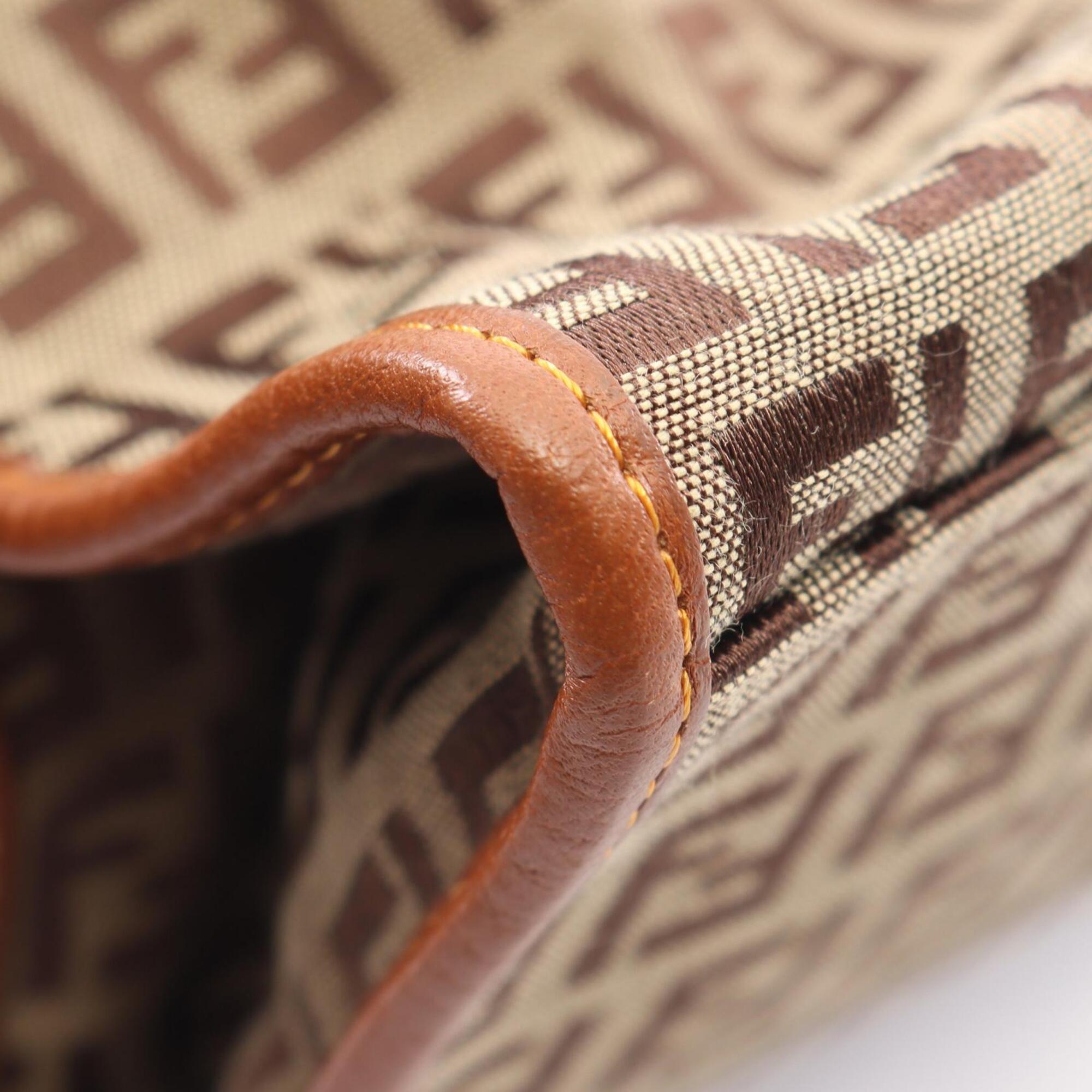 Fendi Beige Brown Canvas Handbag Tote Bag (Pre-Owned)