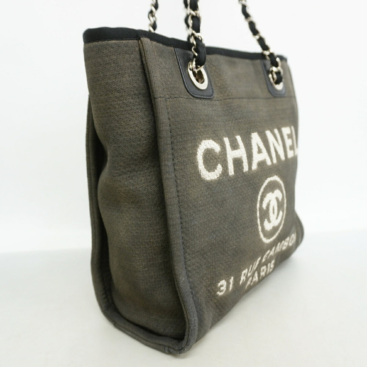 Chanel Black Gray Canvas Tote Bag (Pre-Owned)