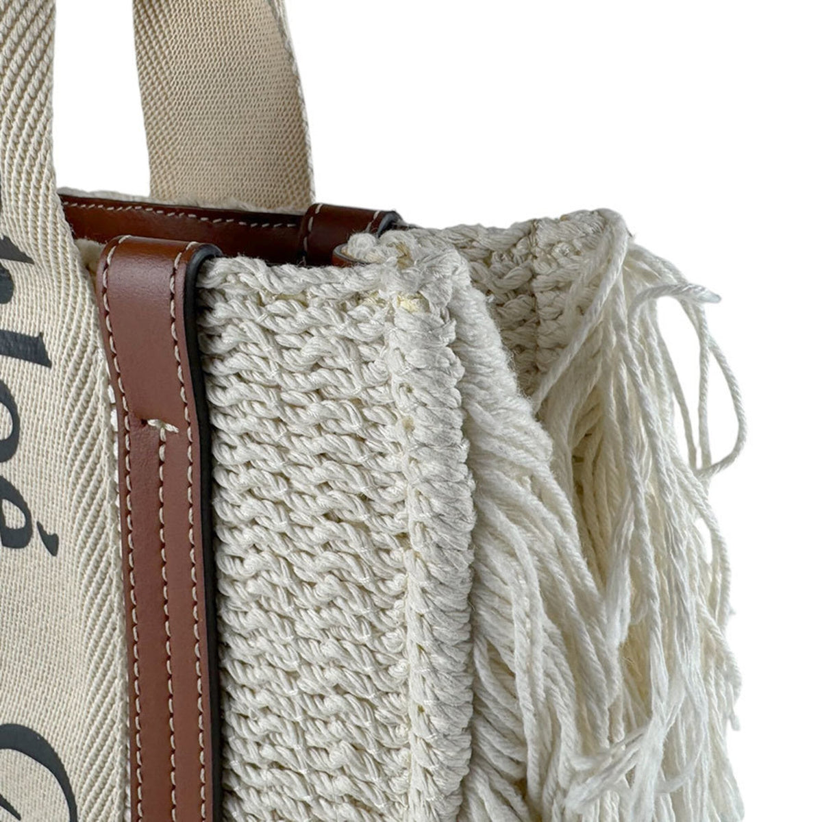 Chloé Brown Ivory Cotton Leather Handbag Shoulder Bag (Pre-Owned)