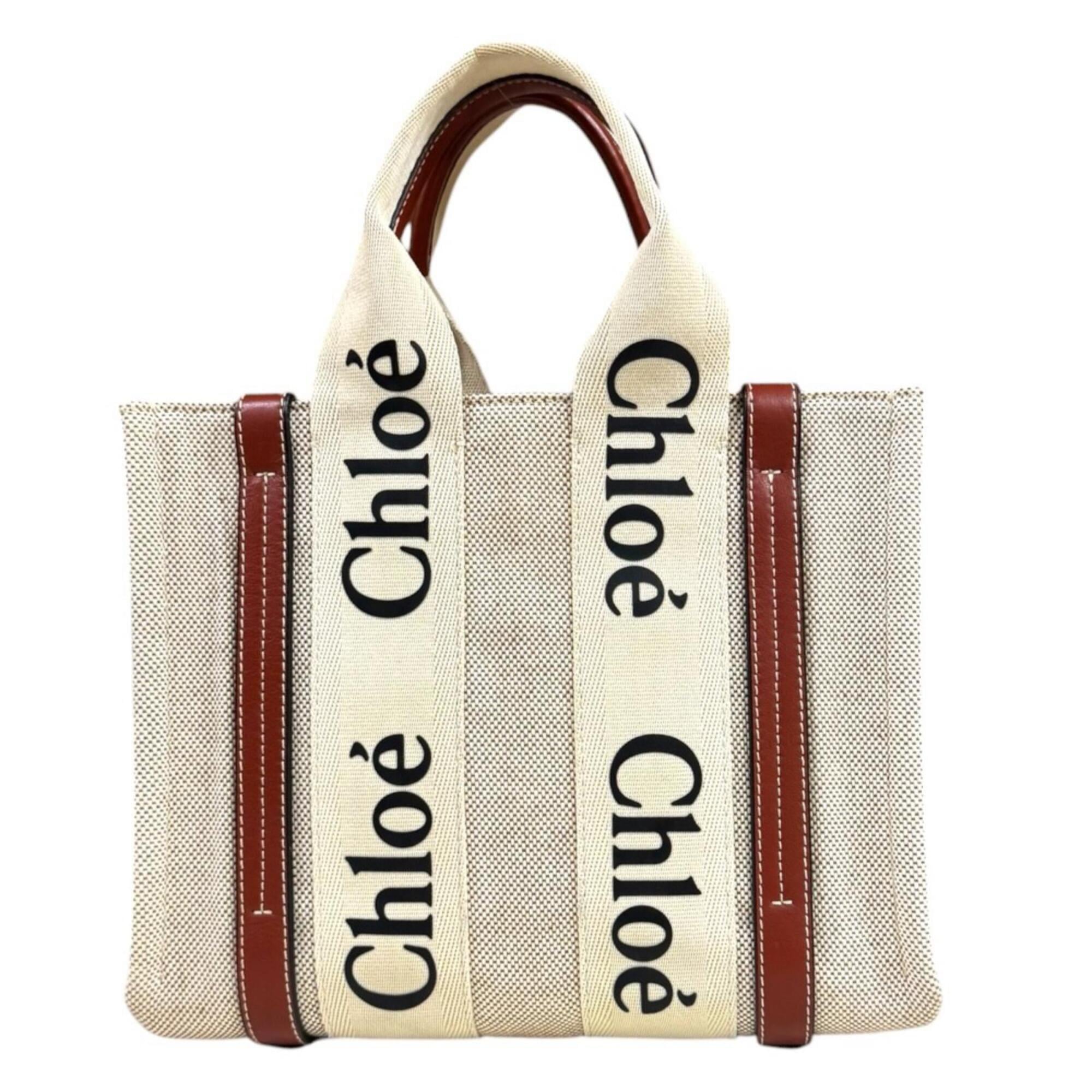 Chloé Beige Brown Canvas Leather Handbag (Pre-Owned)