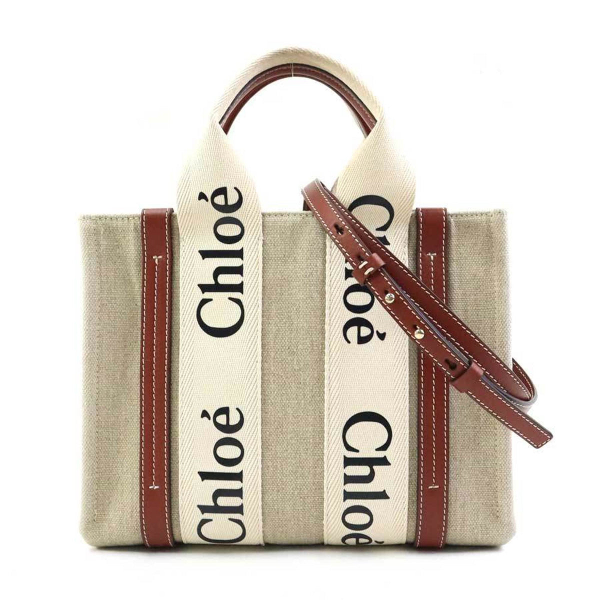 Chloé Beige Brown Canvas Leather Handbag Shoulder Bag (Pre-Owned)