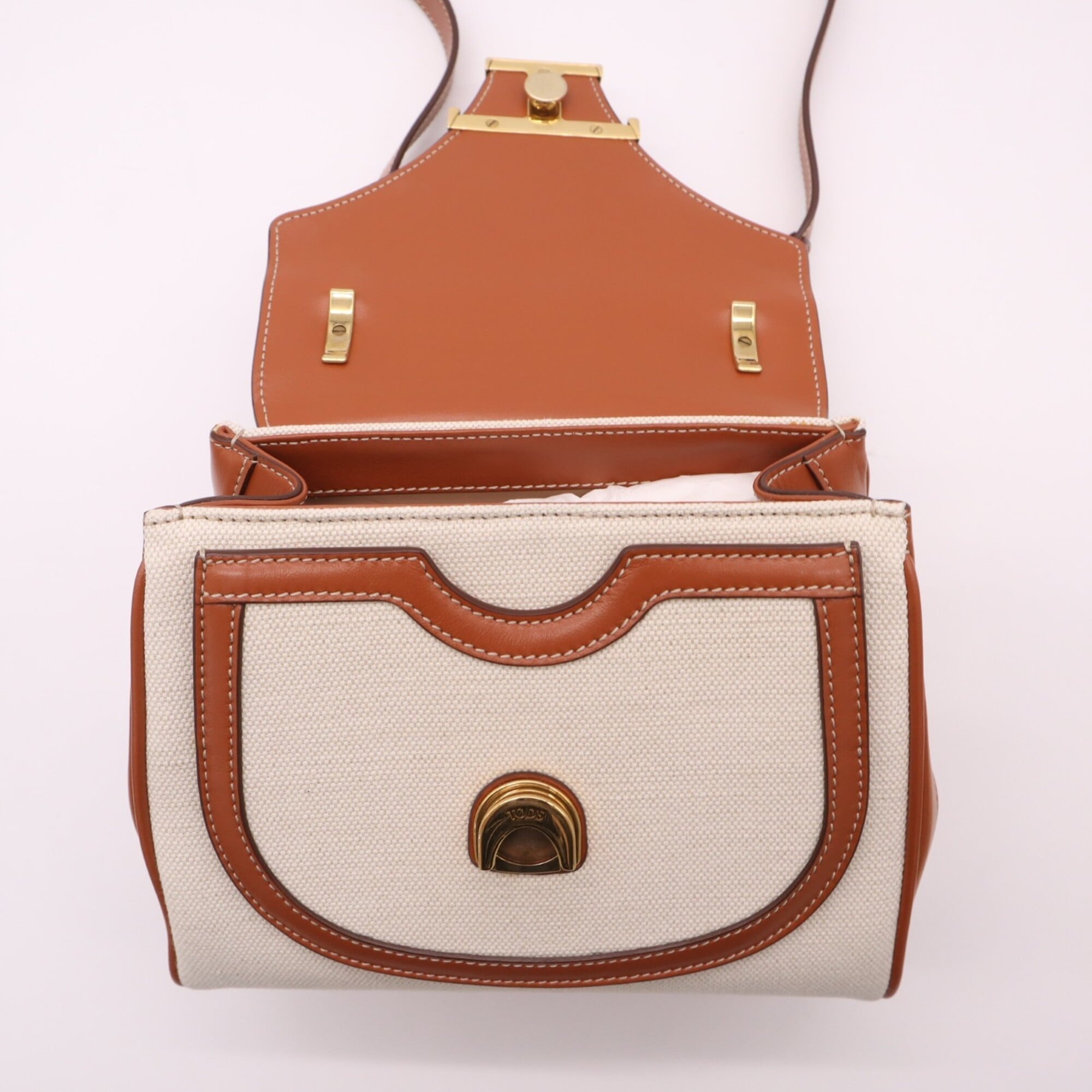 Tod's Beige Brown Canvas Shoulder Bag (Pre-Owned)
