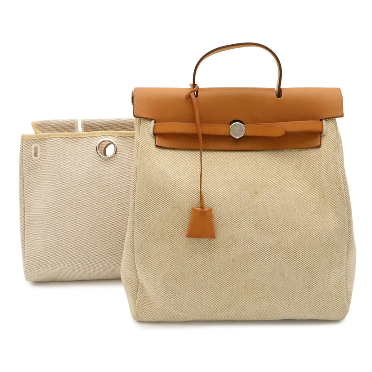 Hermes Light Brown Natural Toile H Leather Backpack Handbag (Pre-Owned)