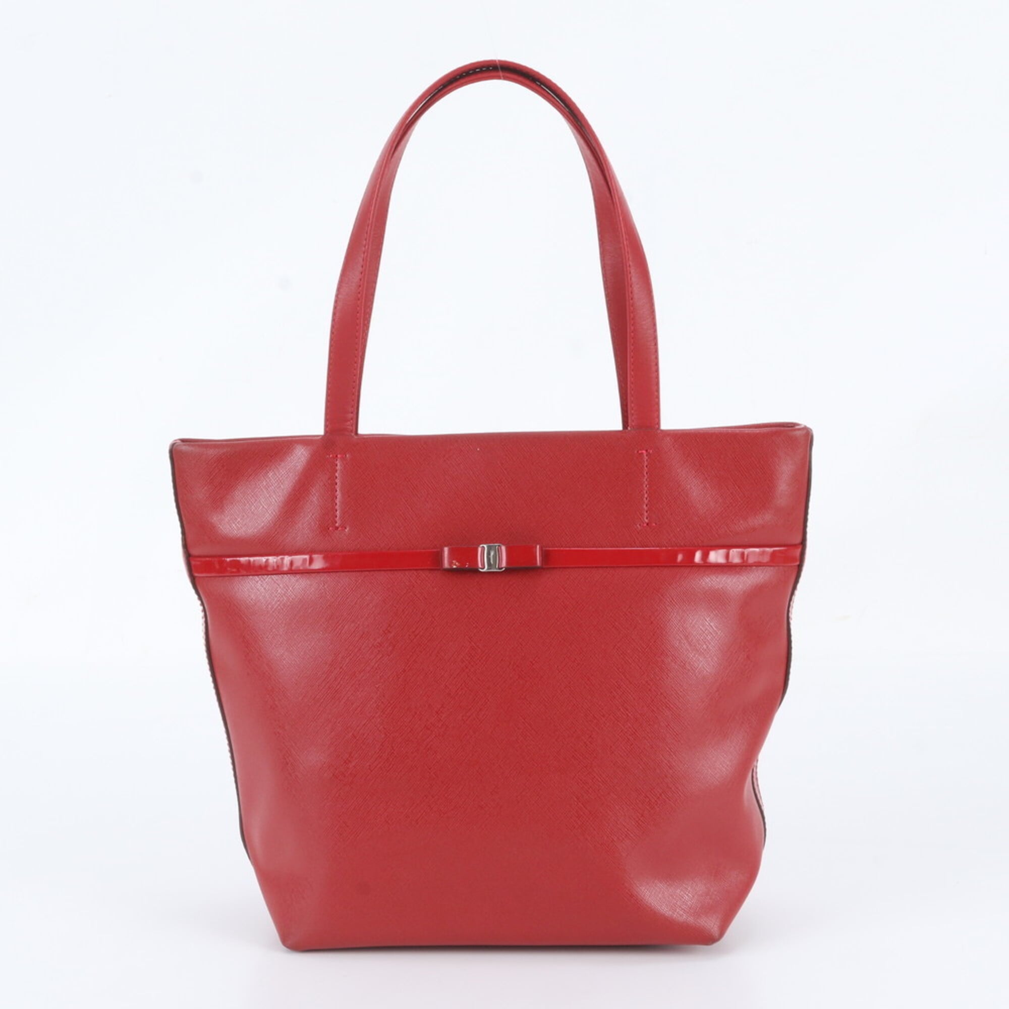 Salvatore Ferragamo Red Color Leather Handbag Shoulder Bag Tote Bag (Pre-Owned)
