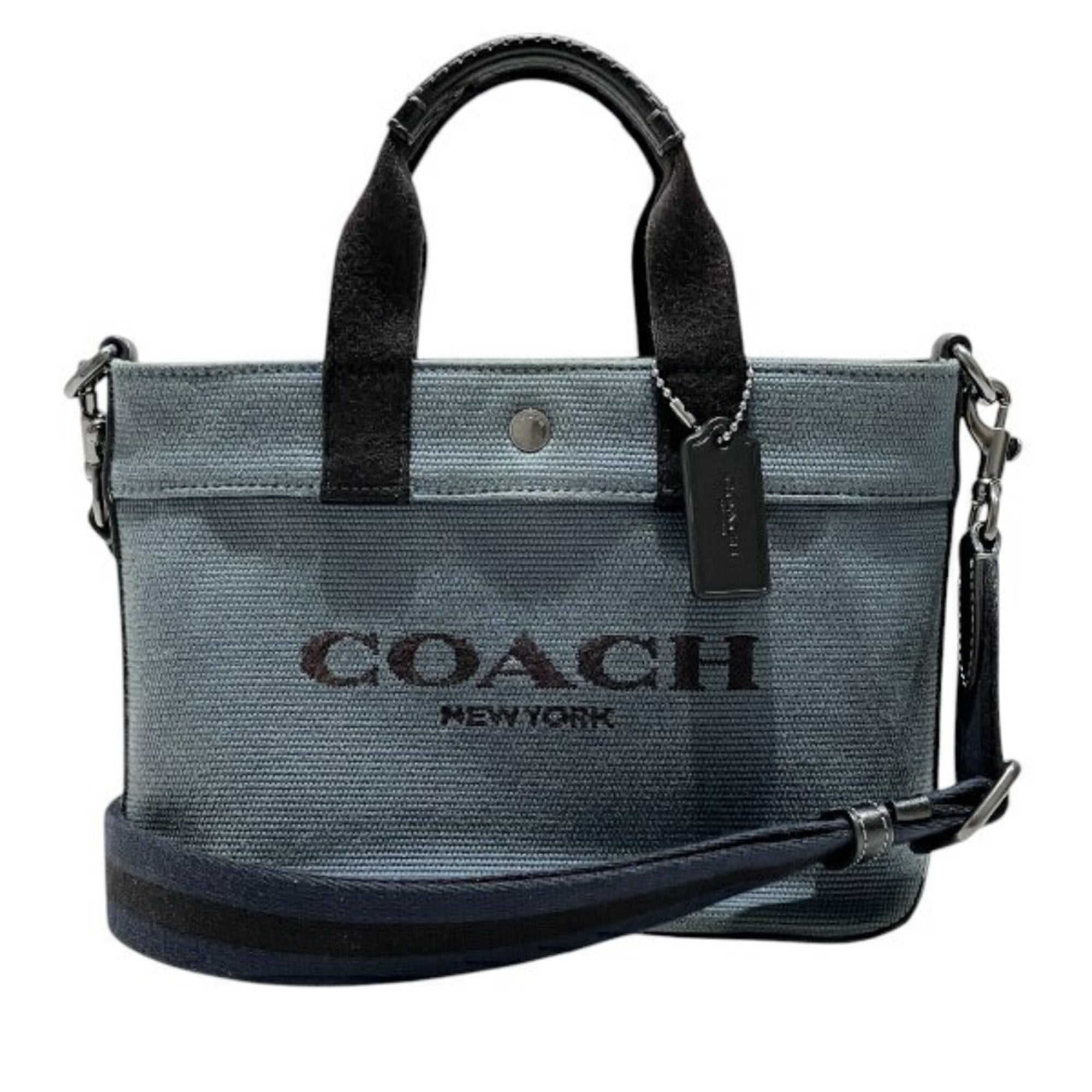 Coach Black Navy Canvas Leather Handbag Shoulder Bag (Pre-Owned)