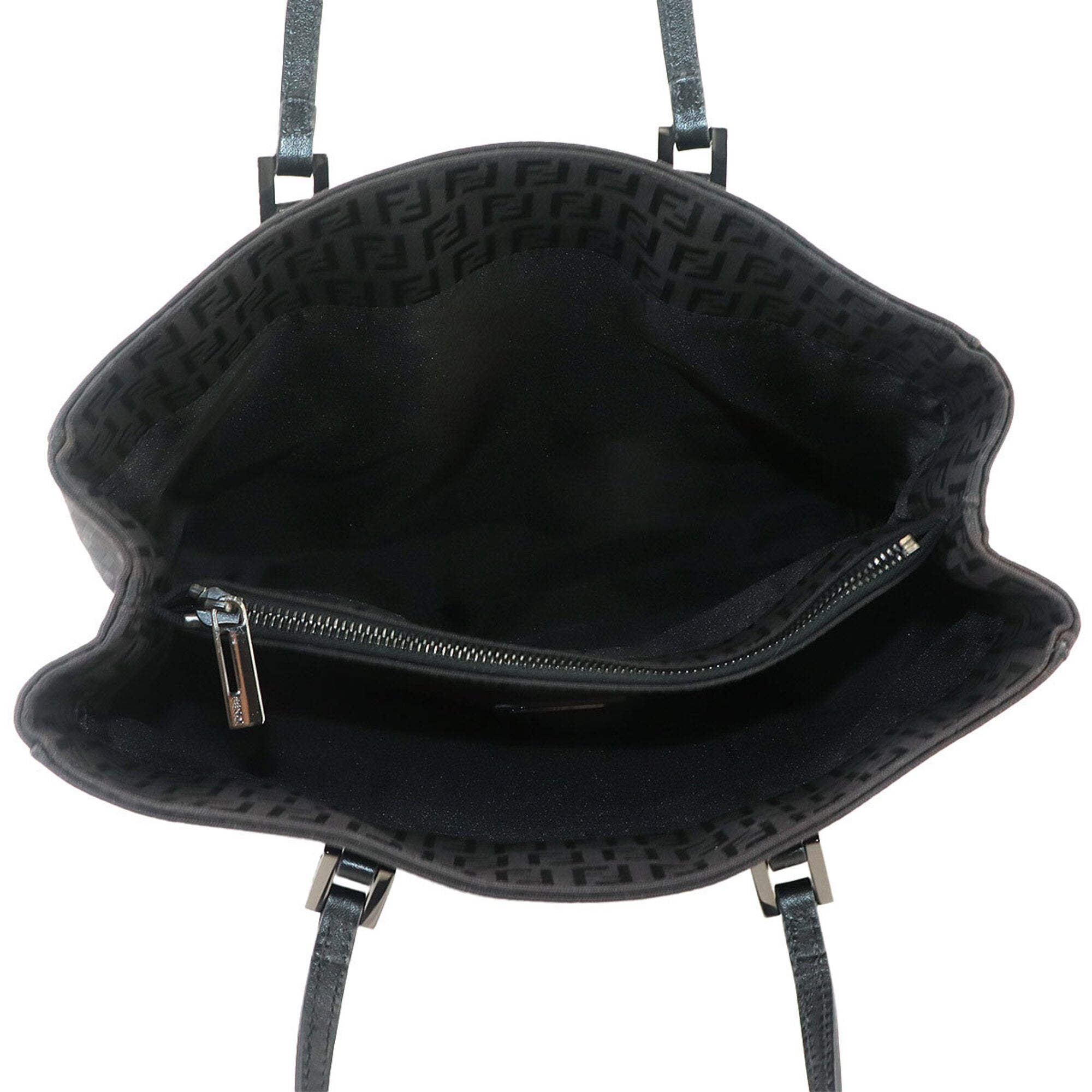 Fendi Zucchino Black Canvas Leather Handbag Tote Bag (Pre-Owned)