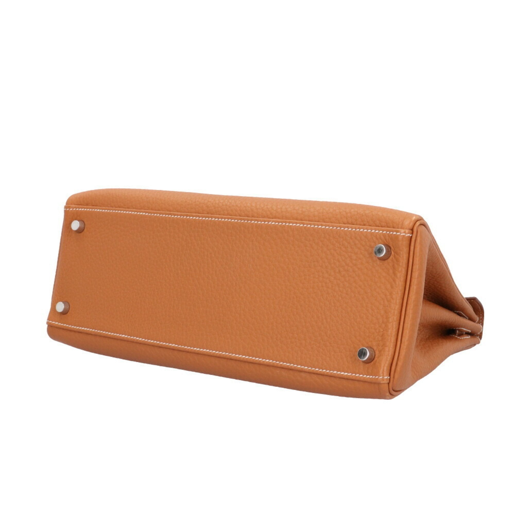 Hermes Kelly Brown Gold Taurillon Clemence Leather Shoulder Bag (Pre-Owned)