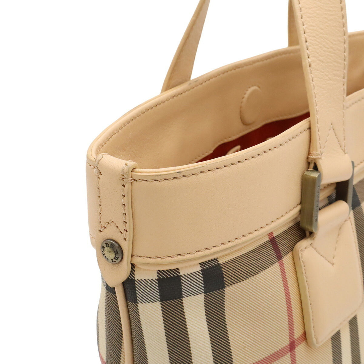 Burberry Beige Black Bordeaux Peach Coated Canvas Pvc Leather Handbag Tote Bag (Pre-Owned)