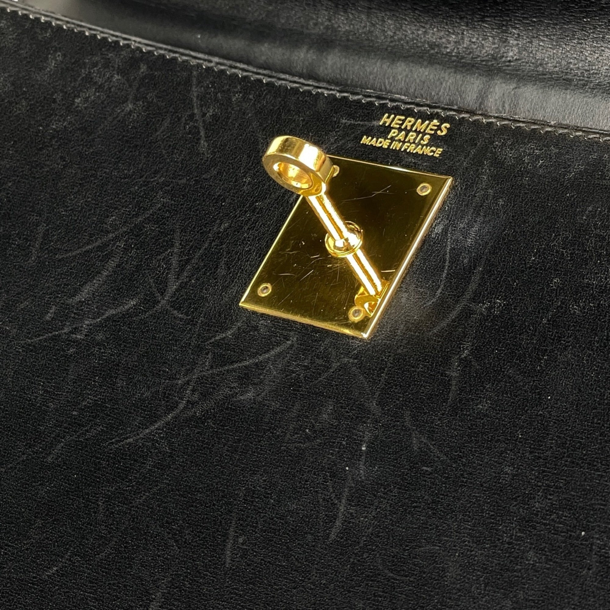 Hermes Black Box Calf Leather Handbag (Pre-Owned)