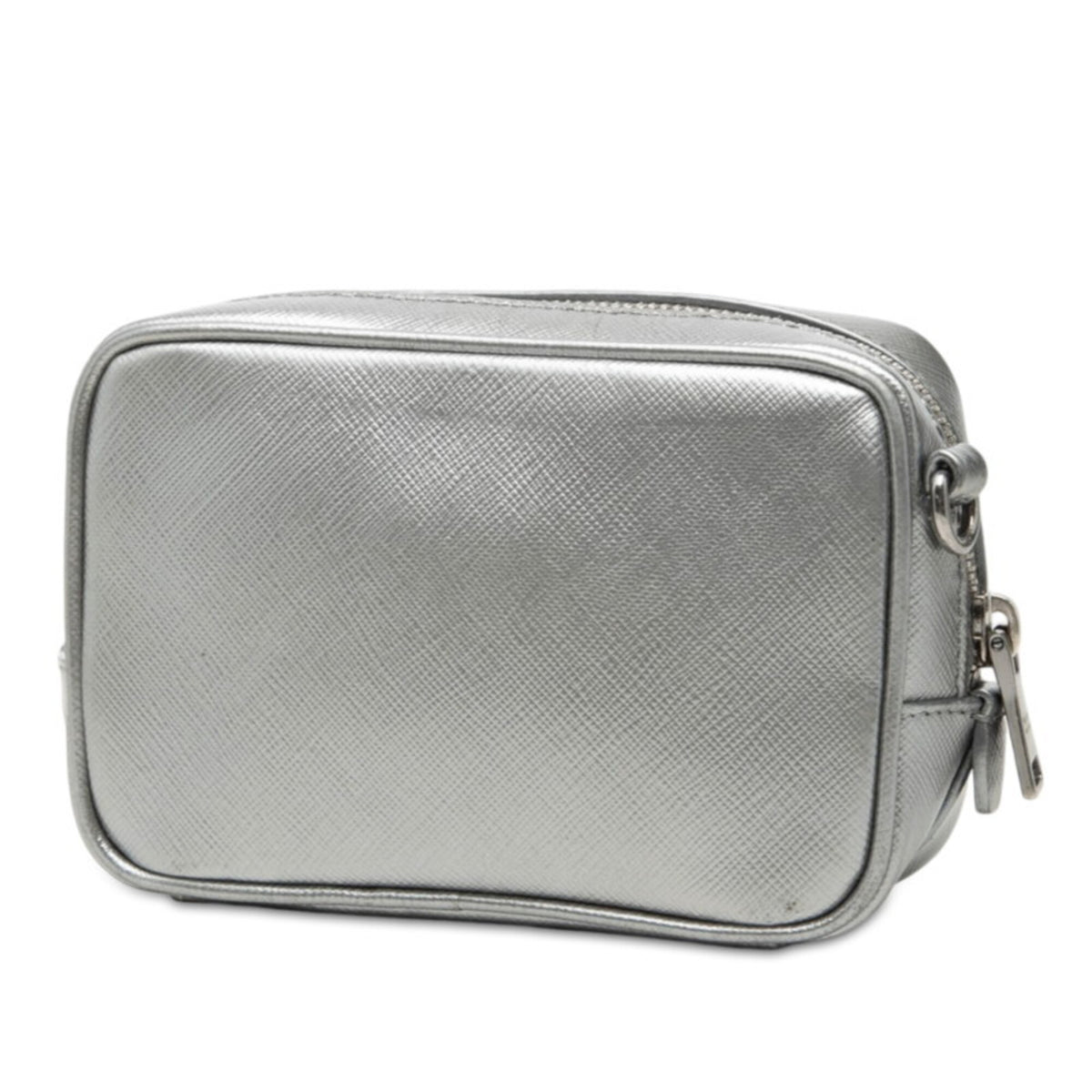Prada Silver Saffiano Triangle Leather Shoulder Bag (Pre-Owned)