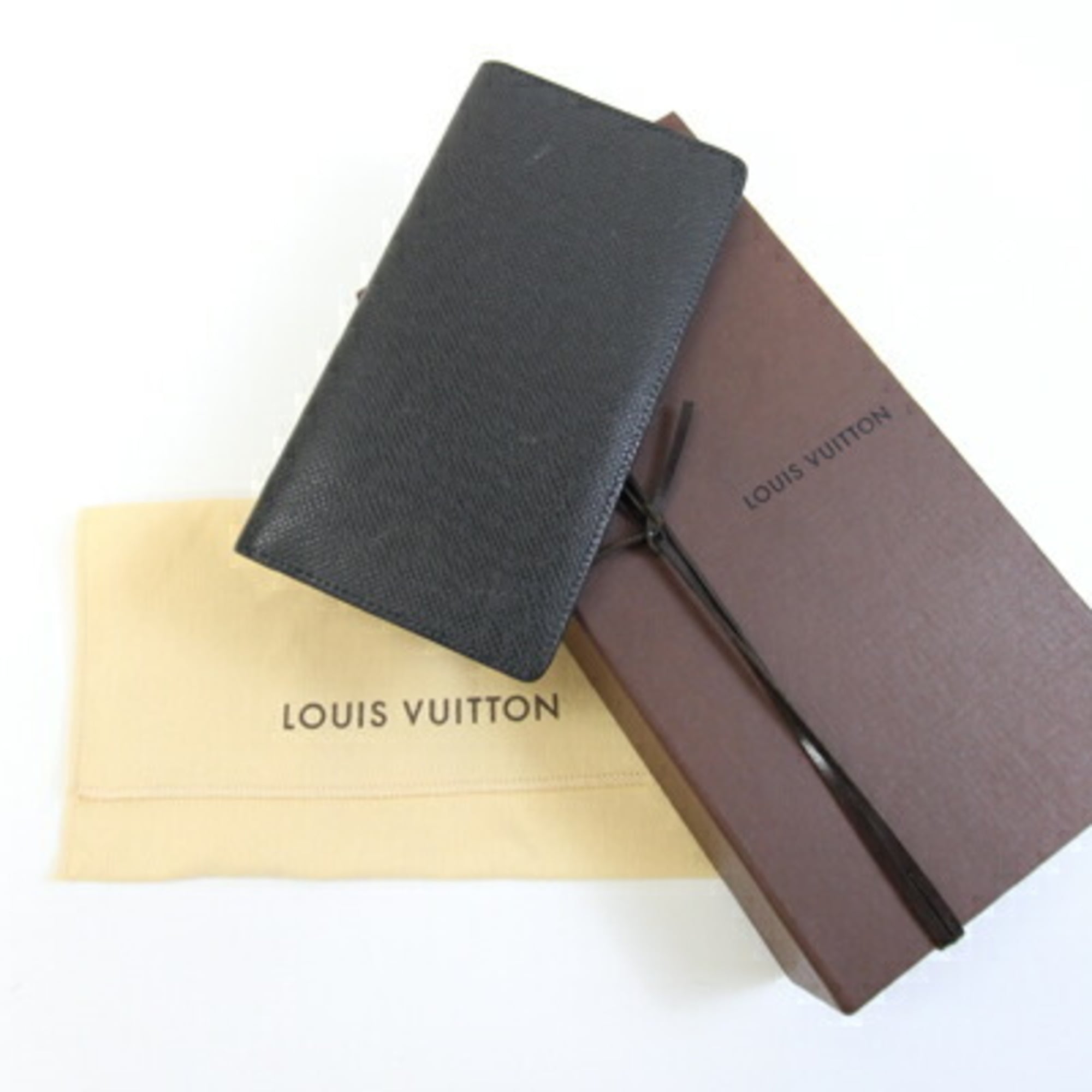 Louis Vuitton Black Noir Taiga Leather Long Bill Wallet (Bi-Fold) (Pre-Owned)