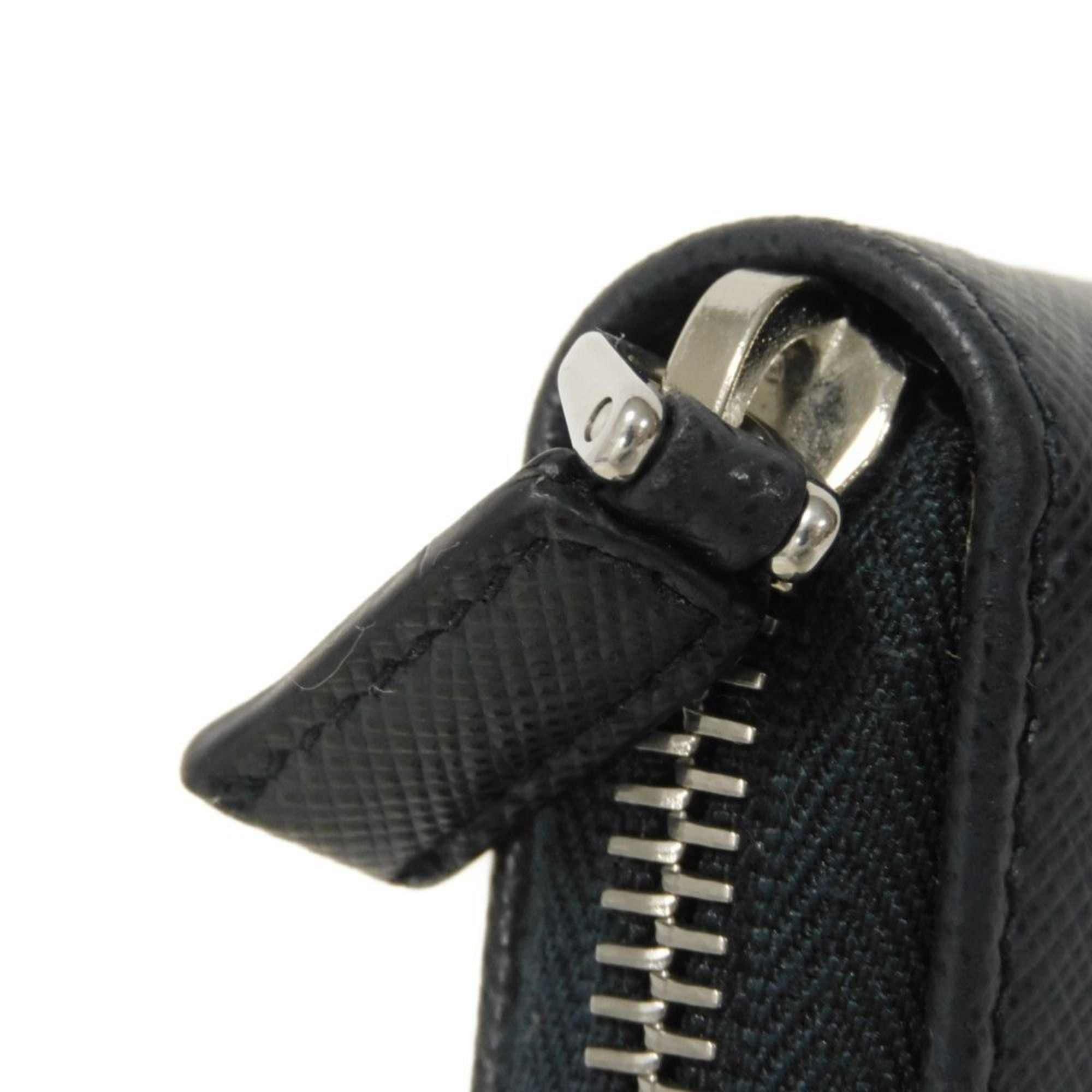 Prada Saffiano Navy Leather Long Wallet (Bi-Fold) (Pre-Owned)