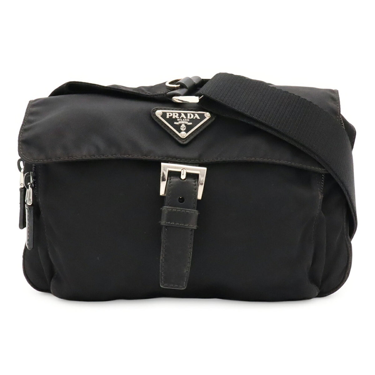 Prada Black Nero Nylon Leather Pochette Shoulder Bag (Pre-Owned)