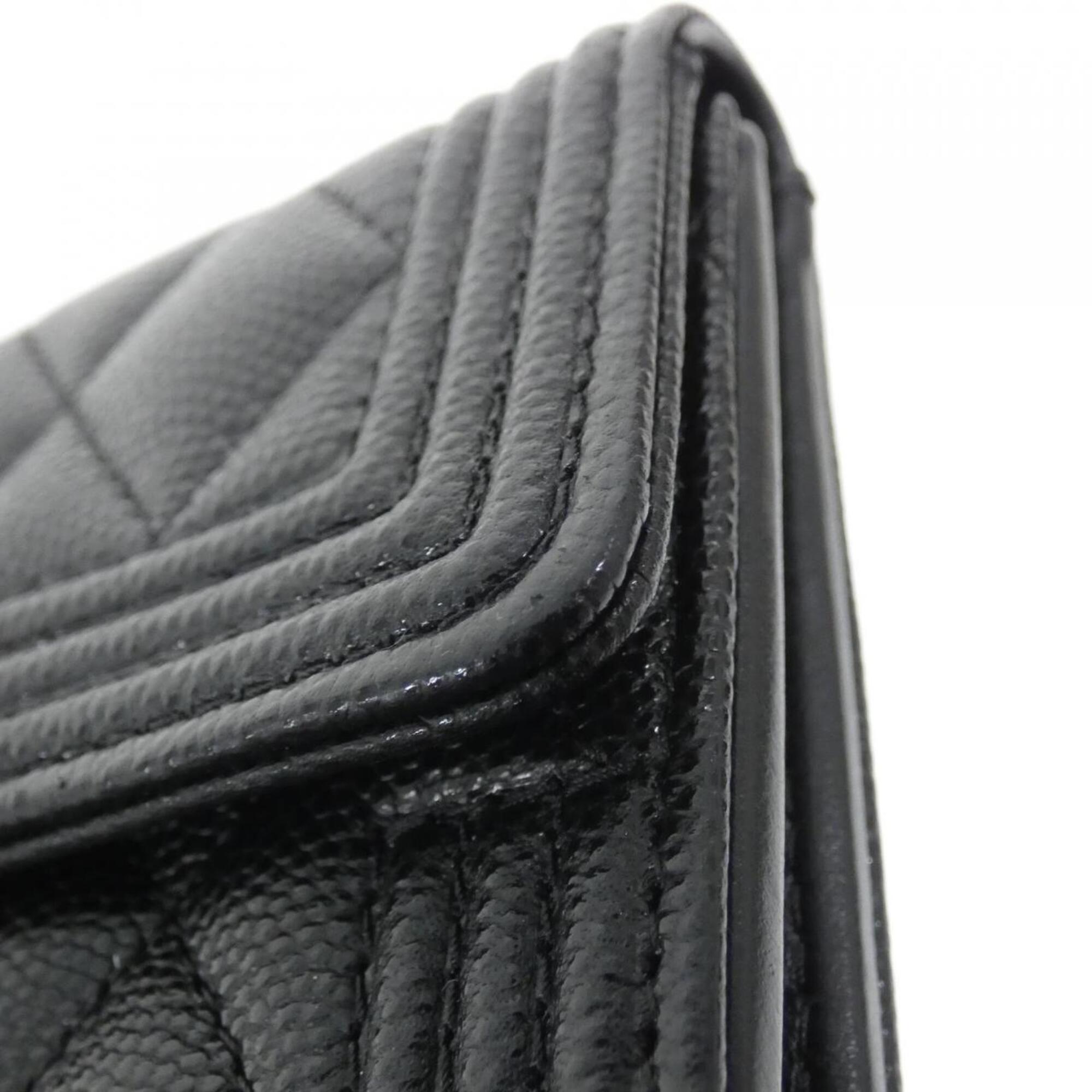 Chanel Black Grained Calfskin Wallet (Tri-Fold) (Pre-Owned)