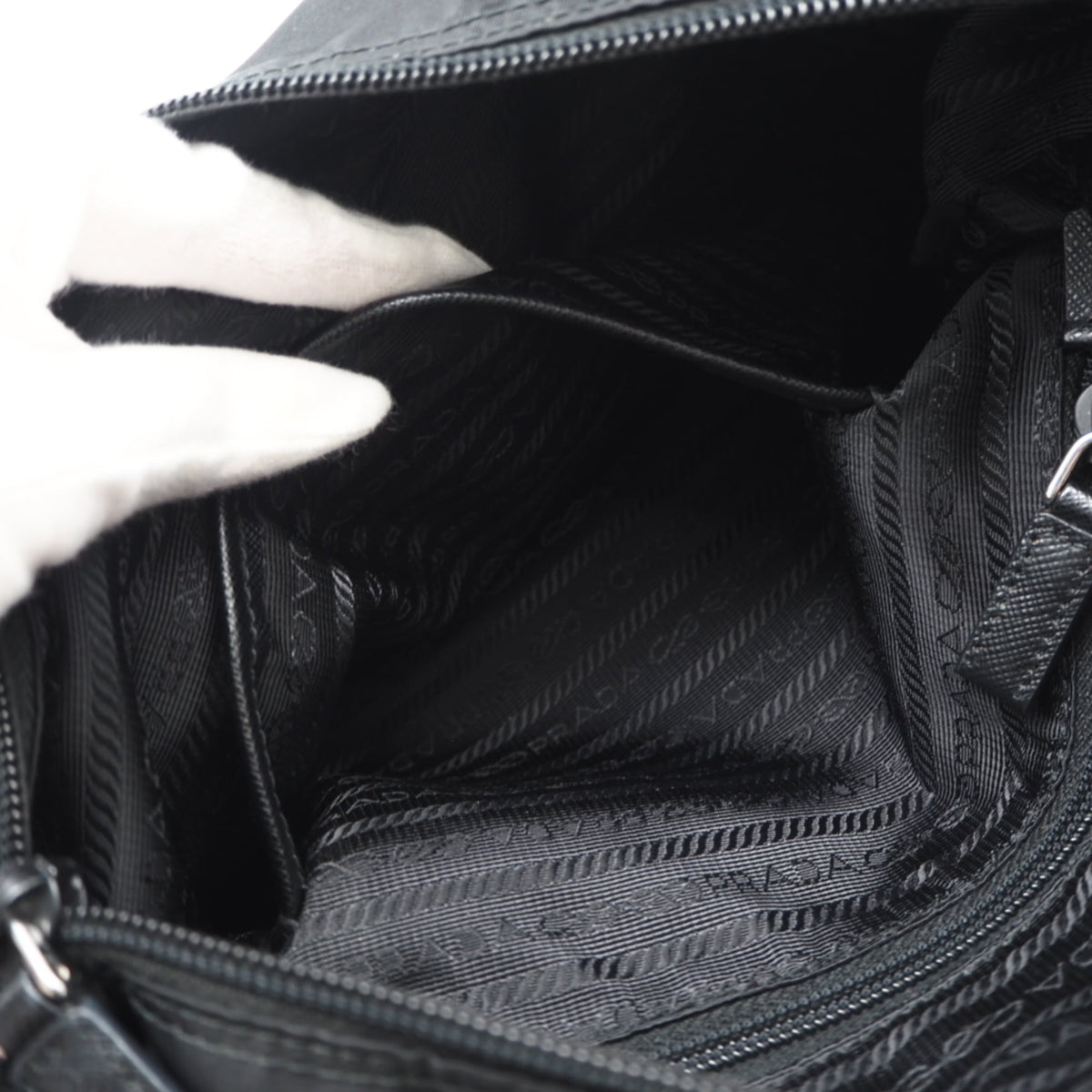 Prada Saffiano Black Nylon Leather Shoulder Bag (Pre-Owned)