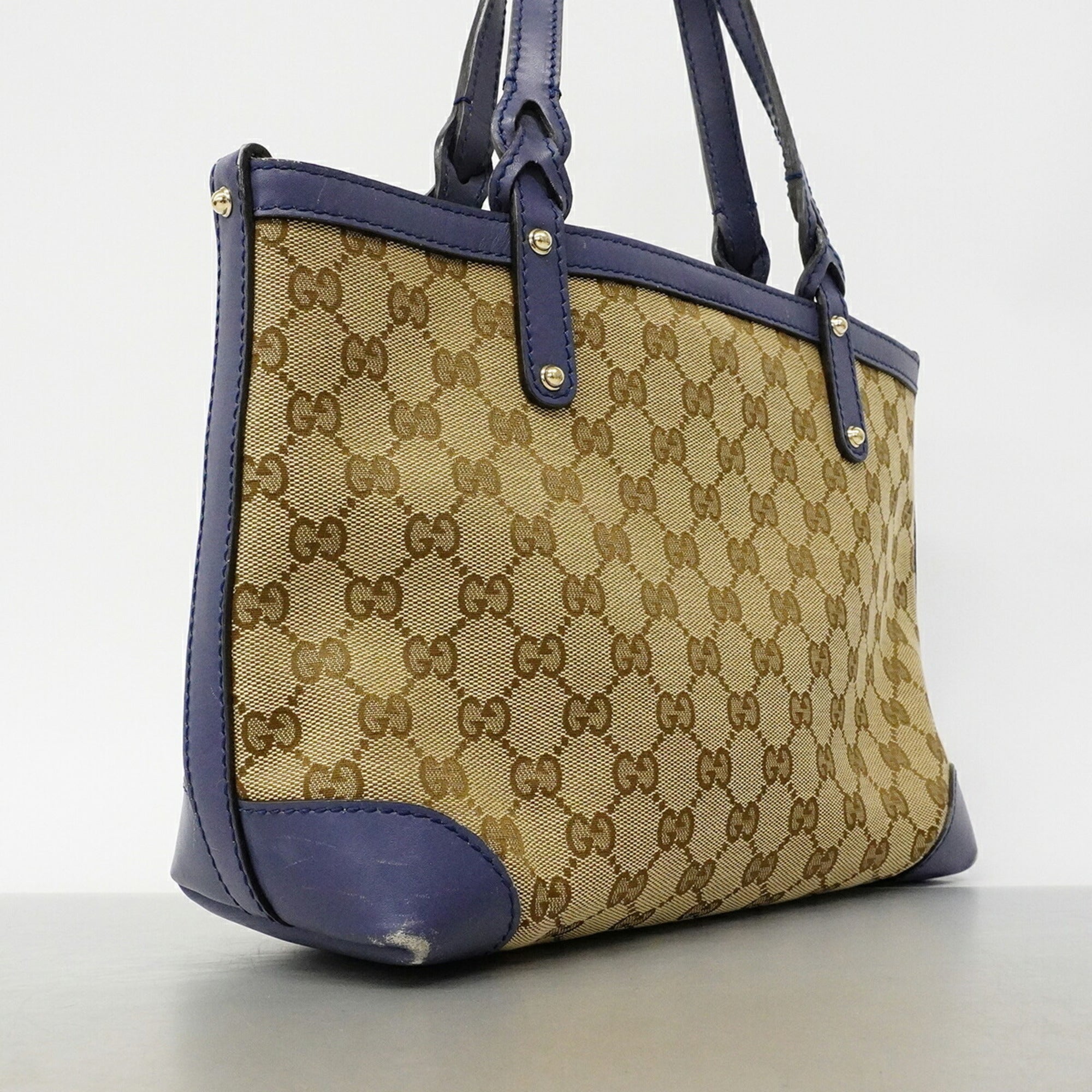 Gucci Beige Blue Canvas Tote Bag (Pre-Owned)