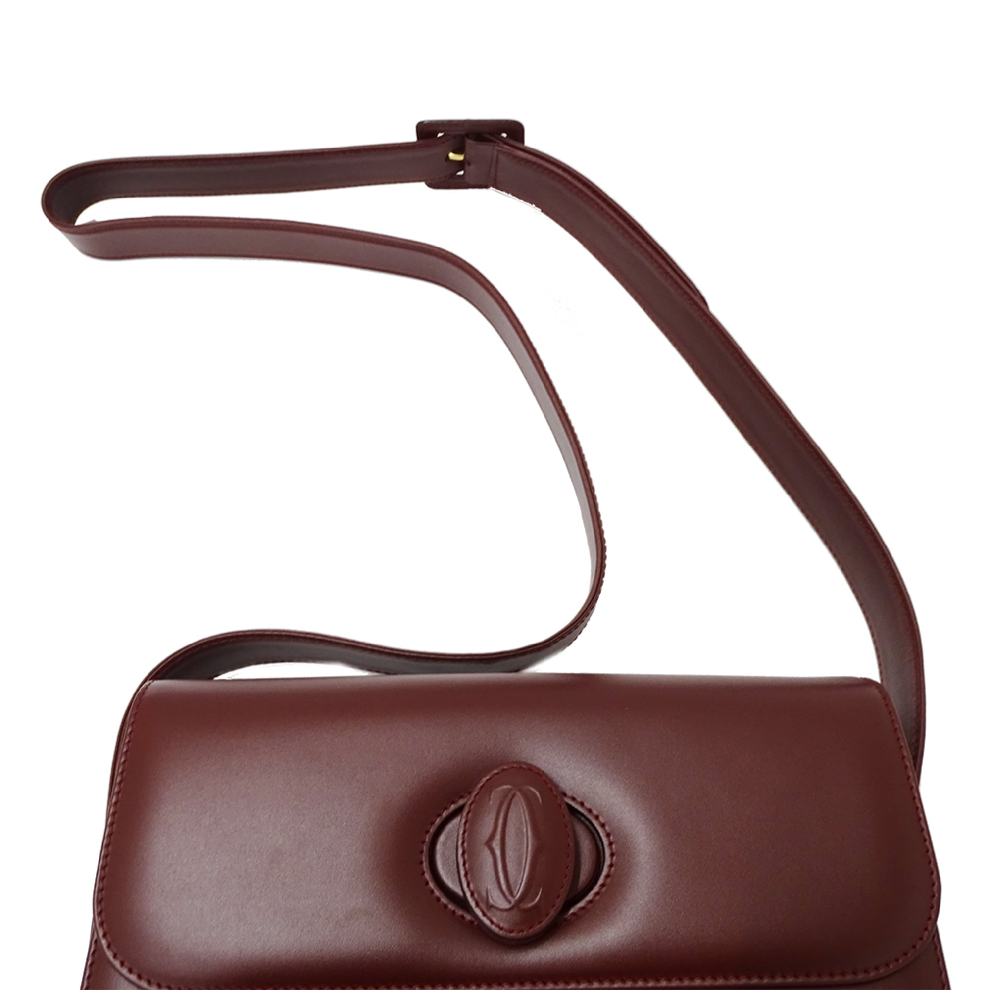 Cartier Must Bordeaux Leather Handbag Shoulder Bag (Pre-Owned)