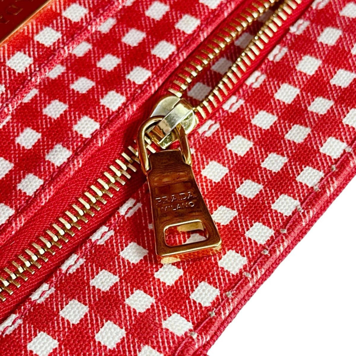 Prada Red Color Canvas Tote Bag (Pre-Owned)