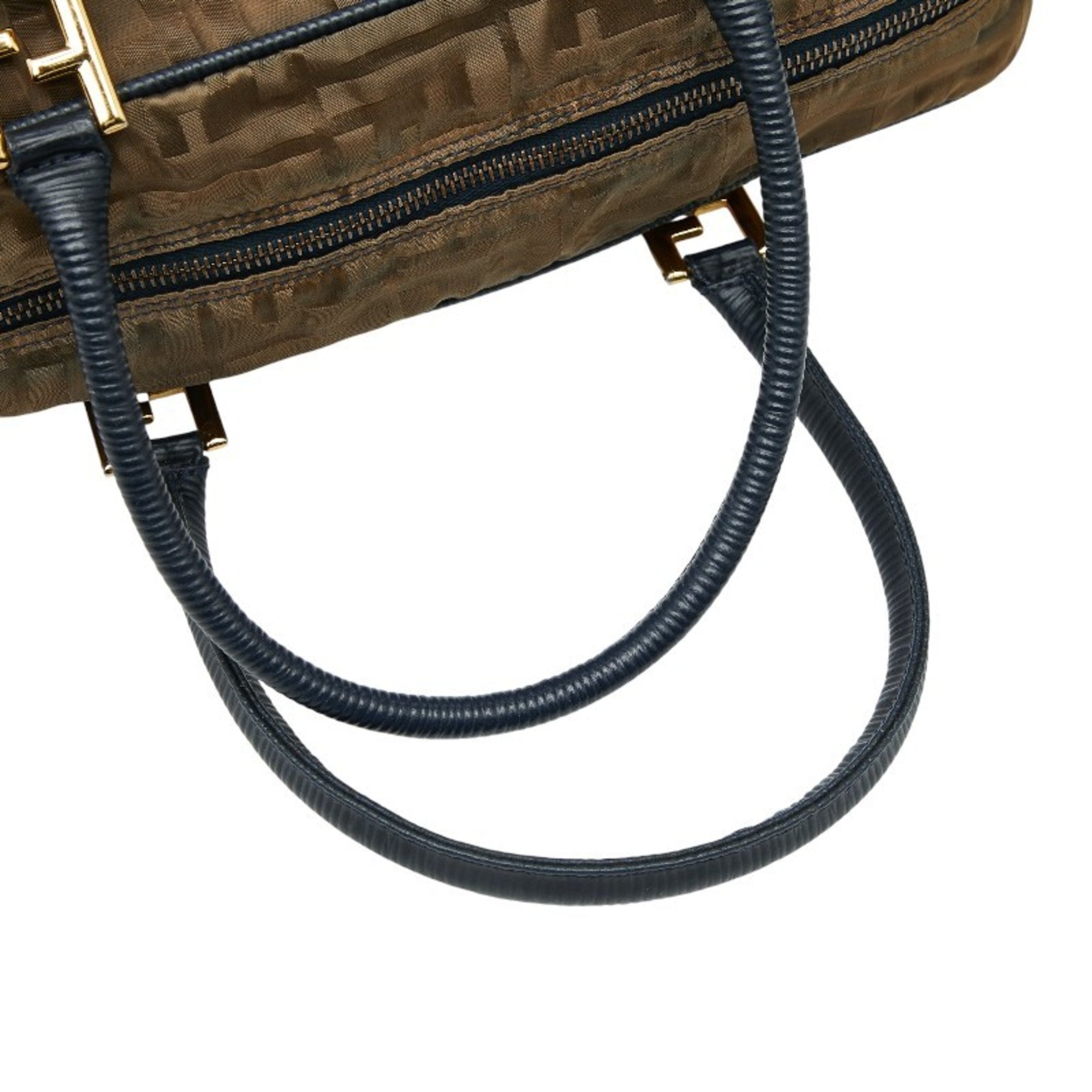 Fendi Green Khaki Navy Nylon Leather Handbag Shoulder Bag (Pre-Owned)