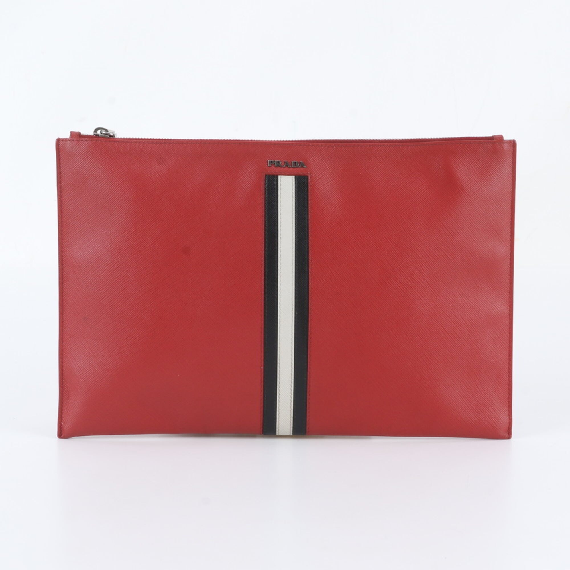 Prada Red Color Leather Clutch Bag Pouch (Pre-Owned)
