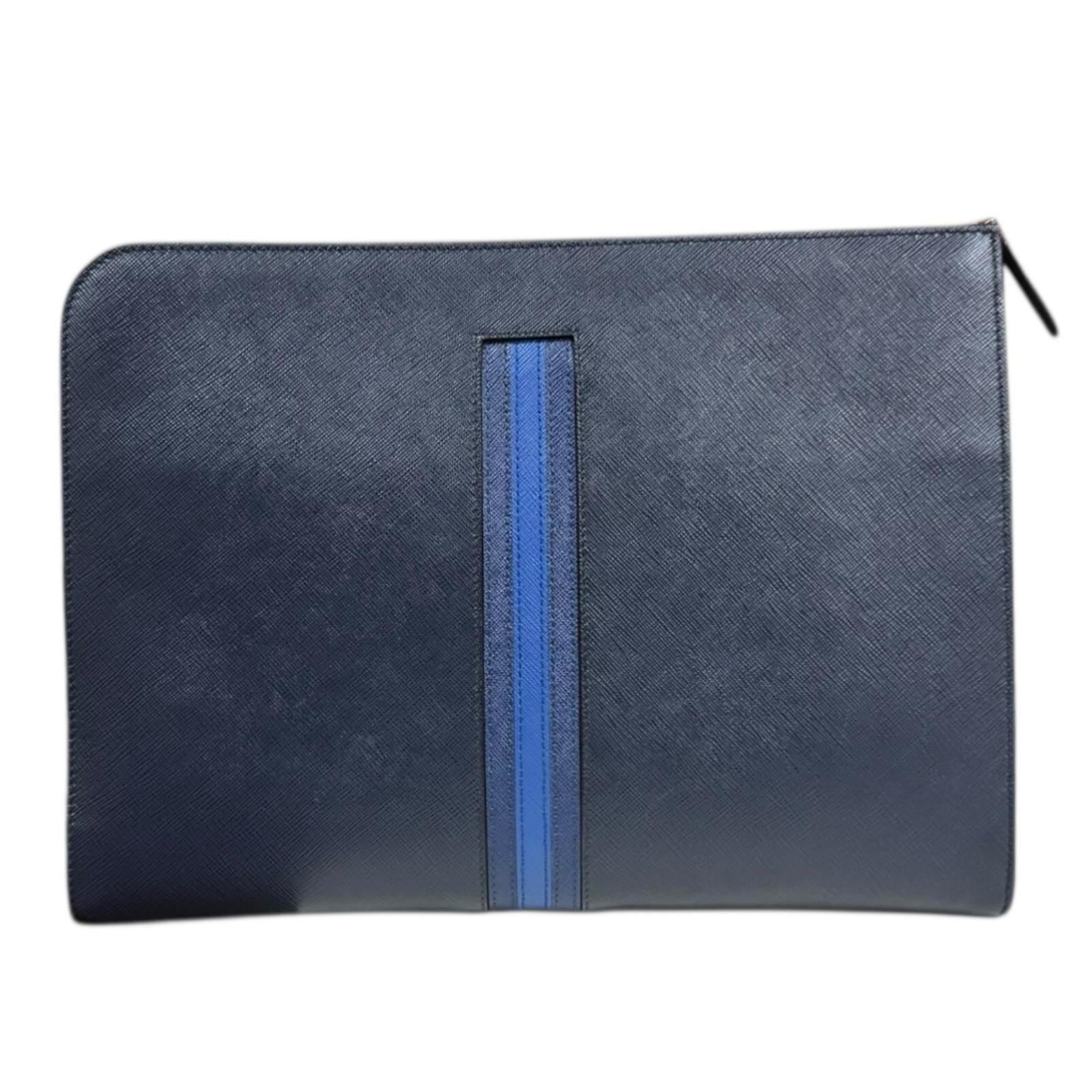 Prada Blue Navy Leather Clutch Bag (Pre-Owned)