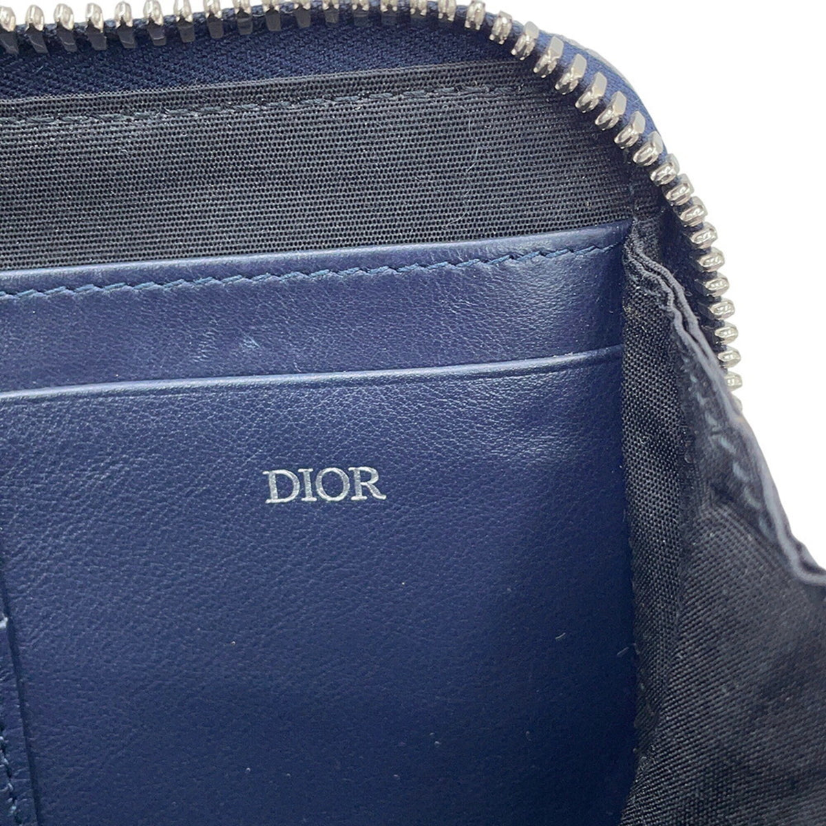 Christian Dior Gray Navy Leather Shoulder Bag (Pre-Owned)