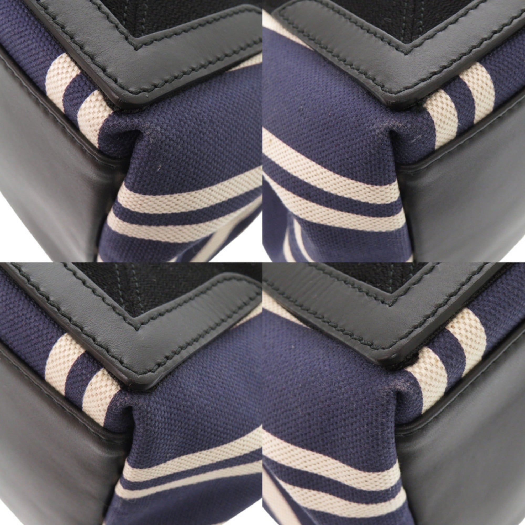 Balenciaga Black Navy White Canvas Leather Handbag Tote Bag (Pre-Owned)