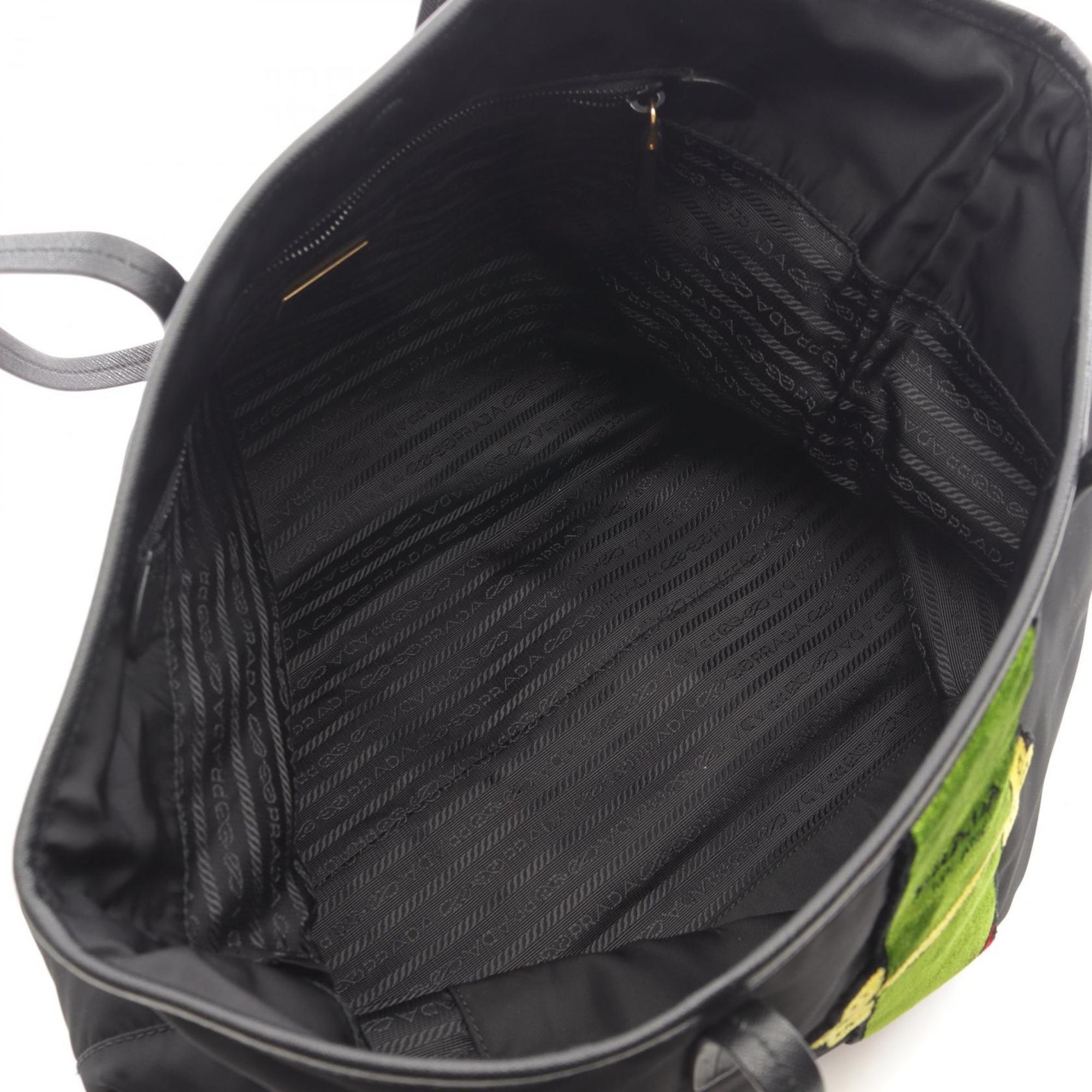 Prada Black Multi-Color Nylon Leather Tote Bag (Pre-Owned)