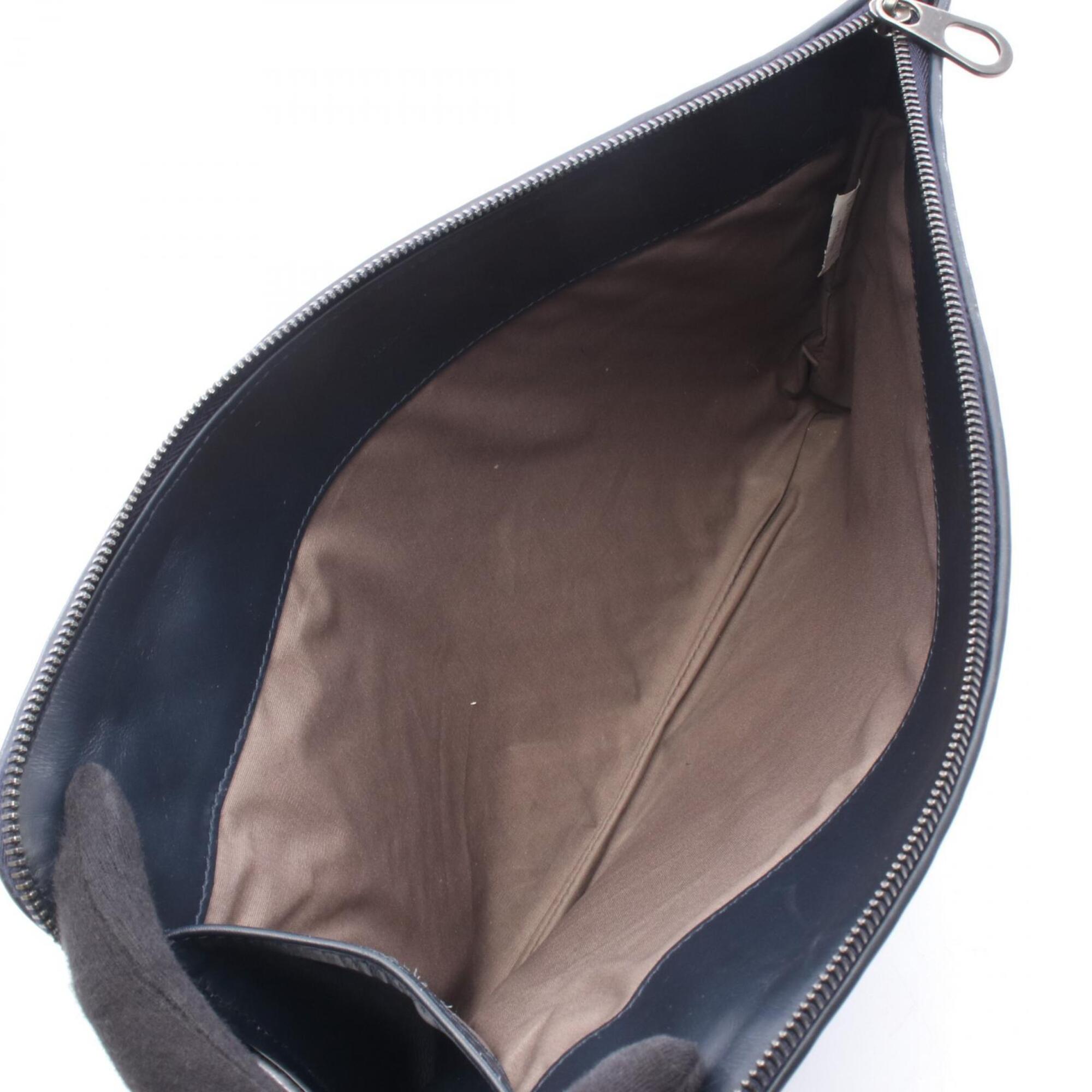 Bottega Veneta Navy Leather Clutch Bag Handbag (Pre-Owned)