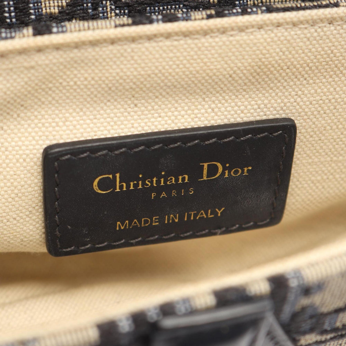 Christian Dior Beige Navy Canvas Leather Handbag Saddle Bag (Pre-Owned)