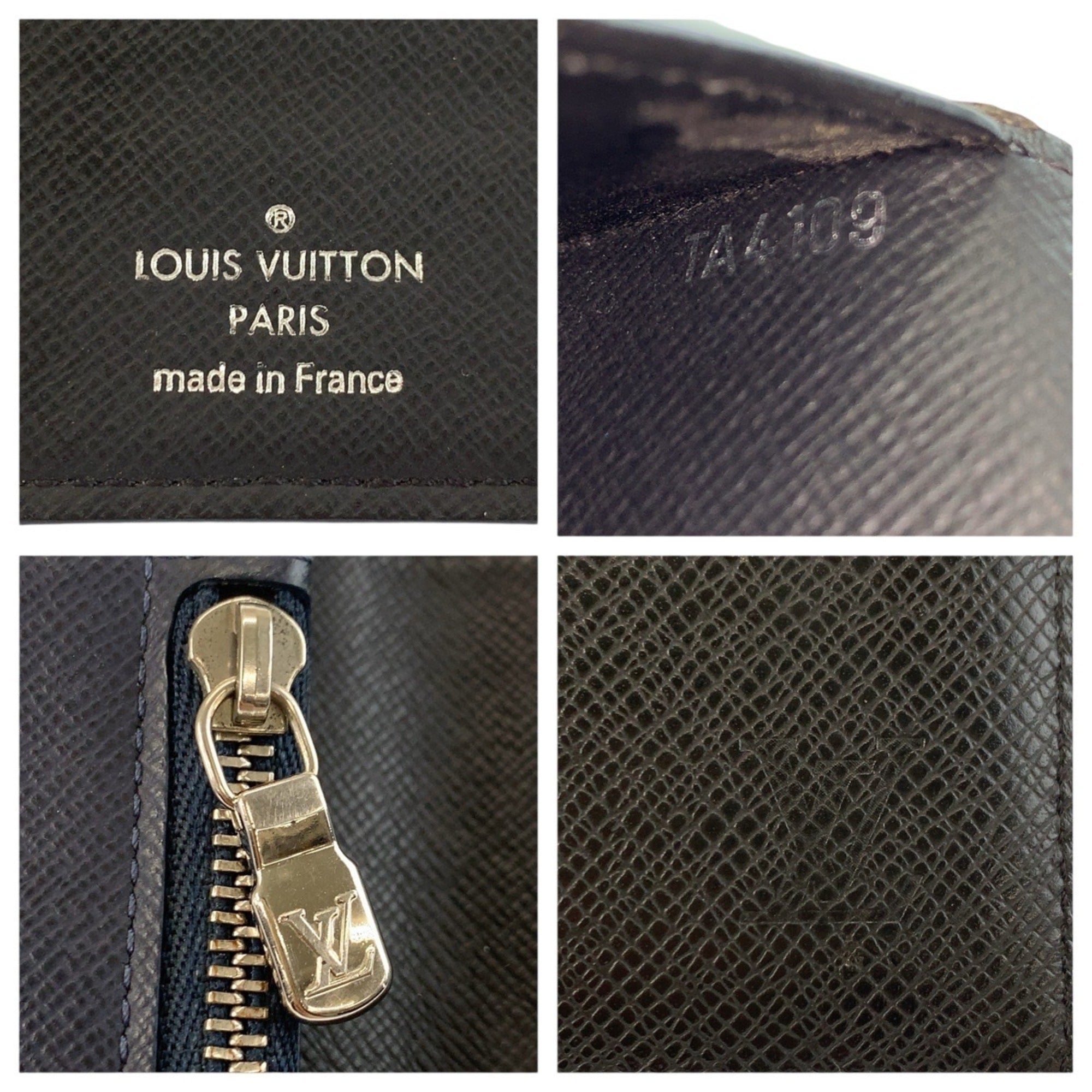 Louis Vuitton Black Navy Noir Taiga Leather Long Wallet (Bi-Fold) (Pre-Owned)