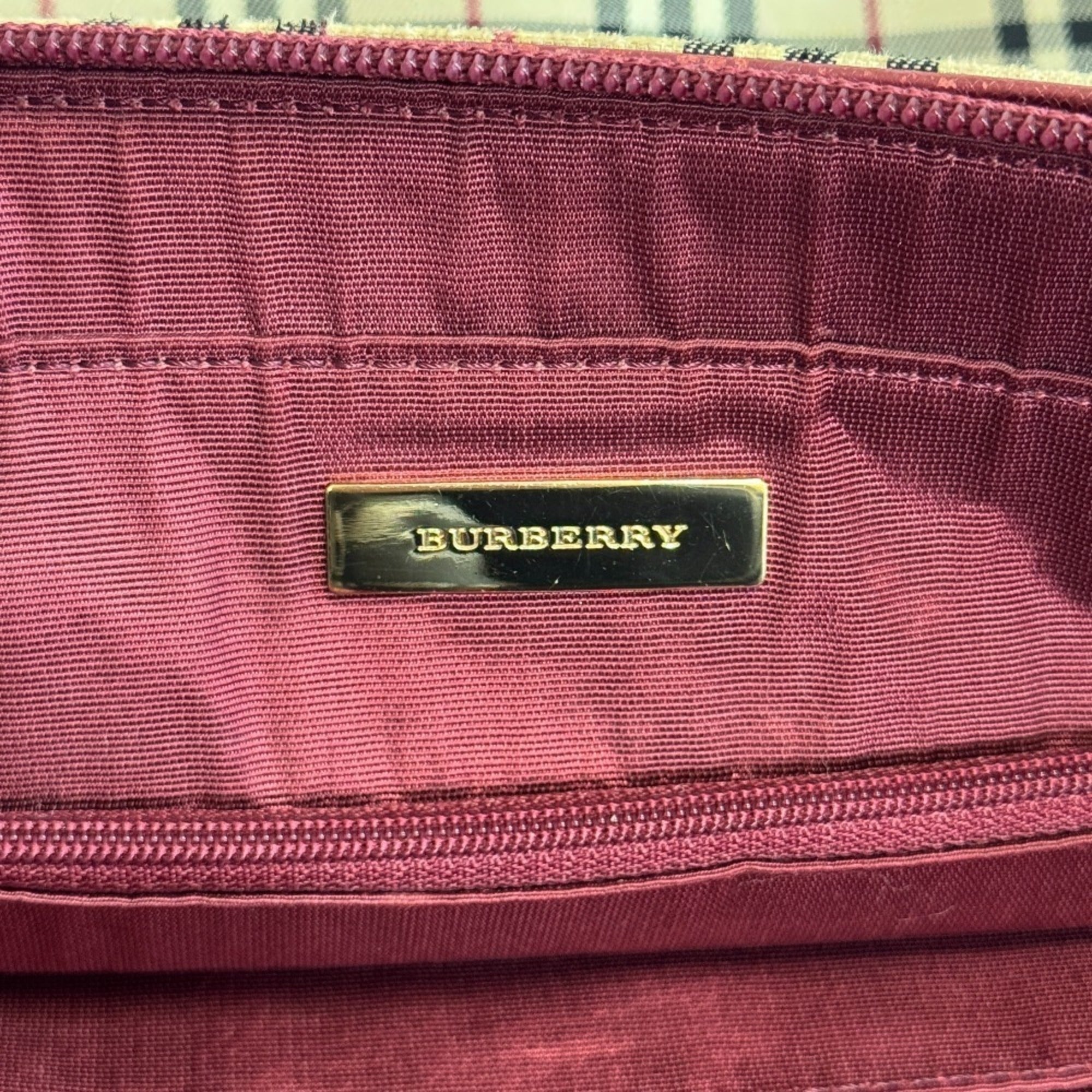 Burberry Beige Bordeaux Canvas Leather Shoulder Bag Tote Bag (Pre-Owned)